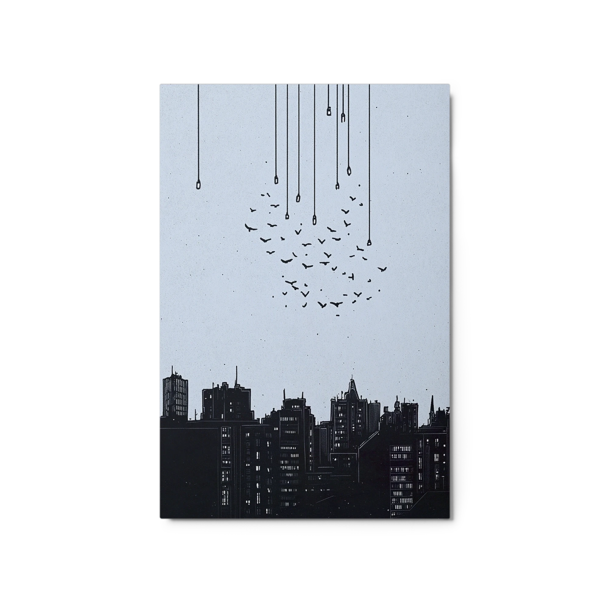 Minimalistic Cityscape with Birds