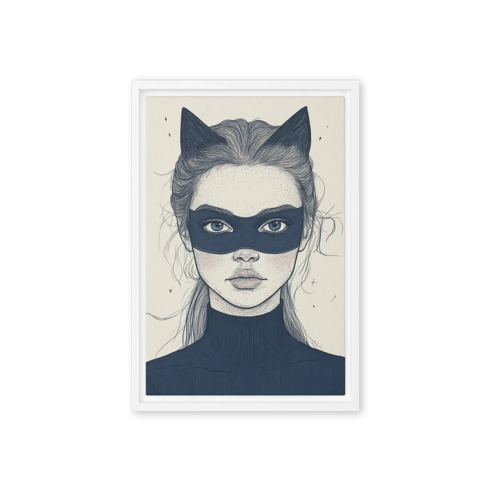 Enigmatic Cat Mask Portrait | Art Print