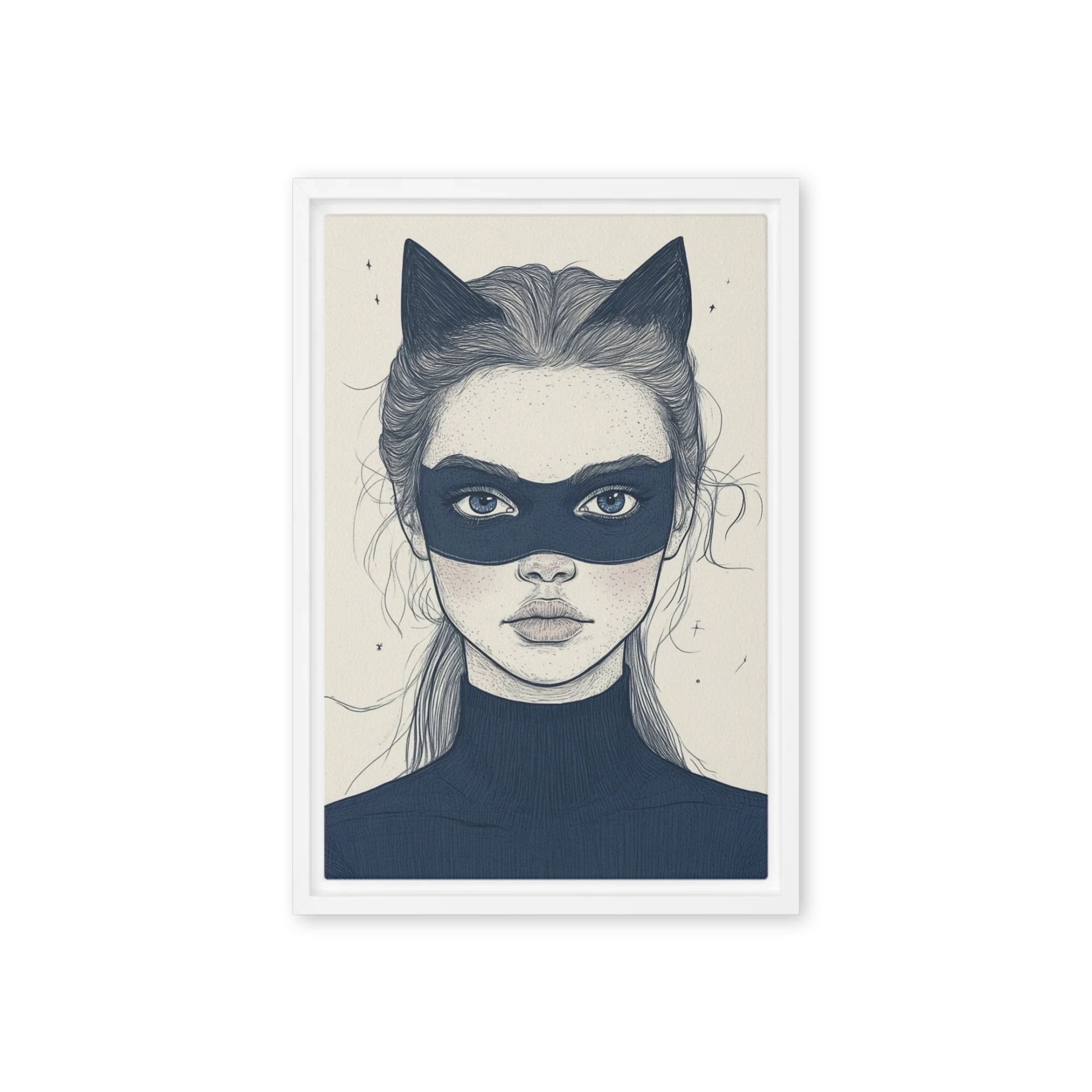 Enigmatic Cat Mask Portrait | Art Print