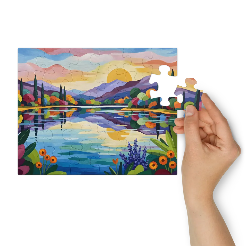 Vibrant Lakeside Serenity 
 Jigsaw Puzzle in Tin Box