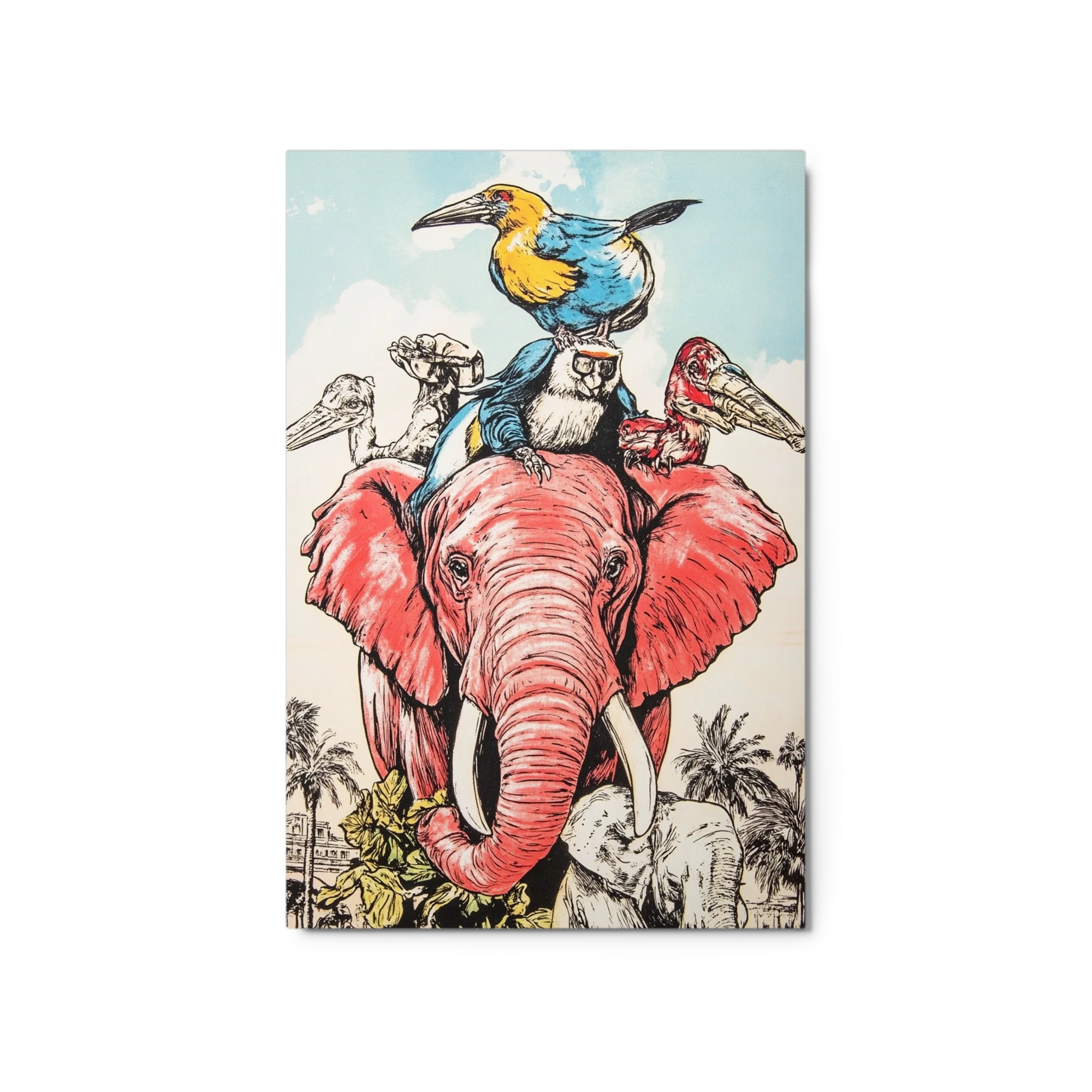 Colorful Elephant with Birds