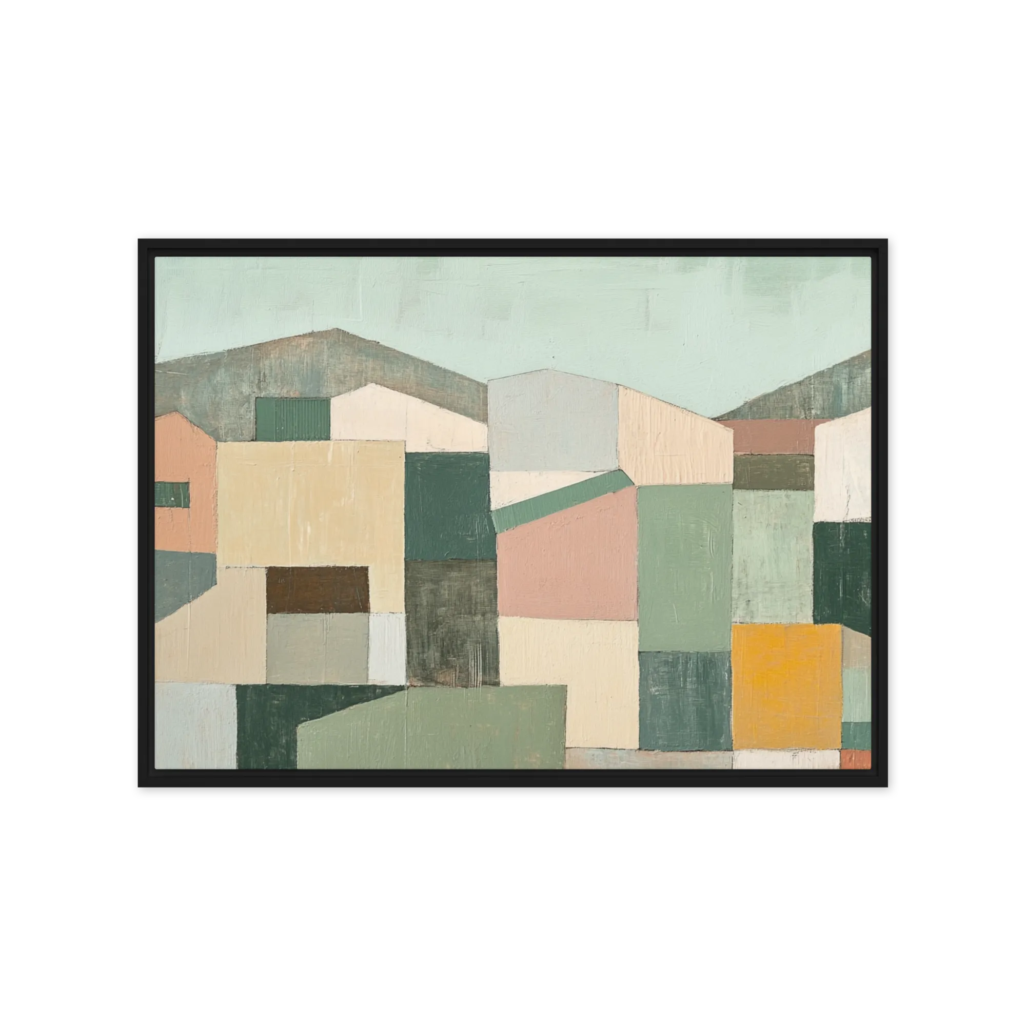 Muted Blocks Townscape 
 Canvas with Black Frame