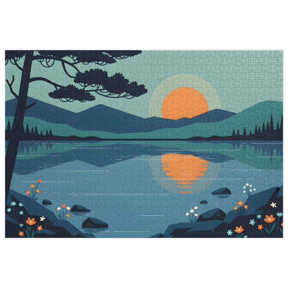 Lake Mountain Sunset 
 Jigsaw Puzzle in Tin Box