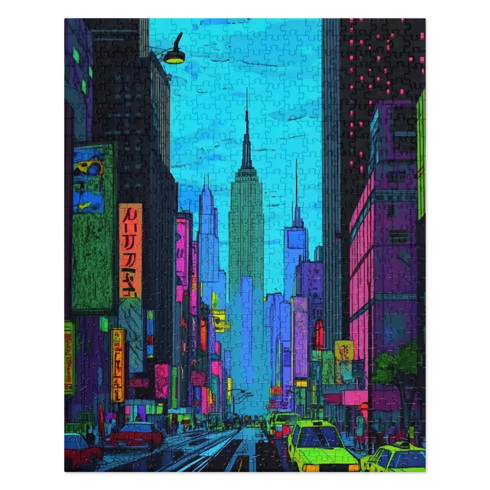 Cyberpunk Metropolis 
 Jigsaw Puzzle in Tin Box