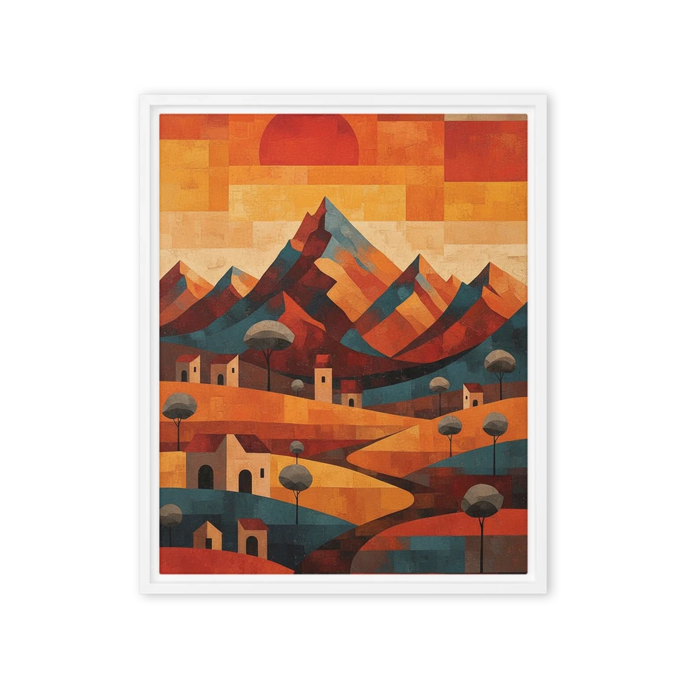 Abstract Mountain Village Sunset | Art Print