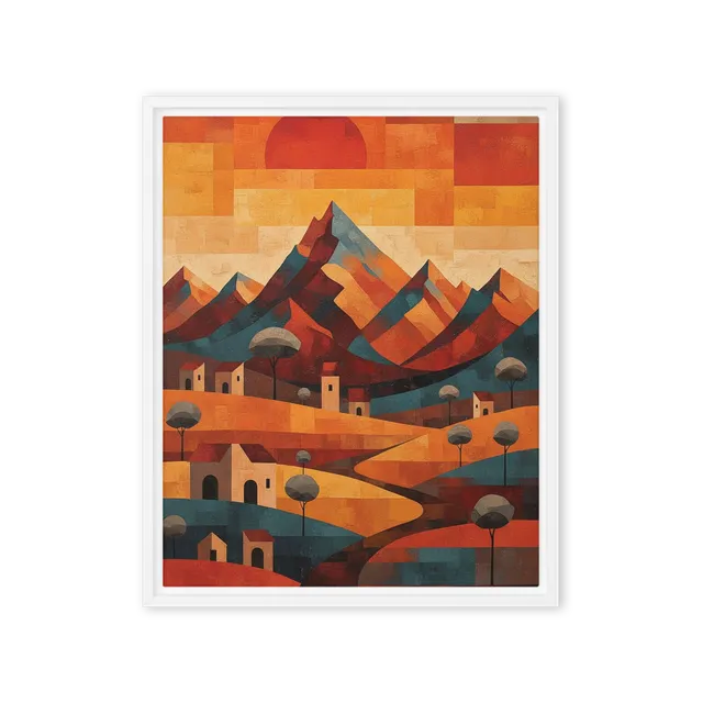 Abstract Mountain Village Sunset | Art Print