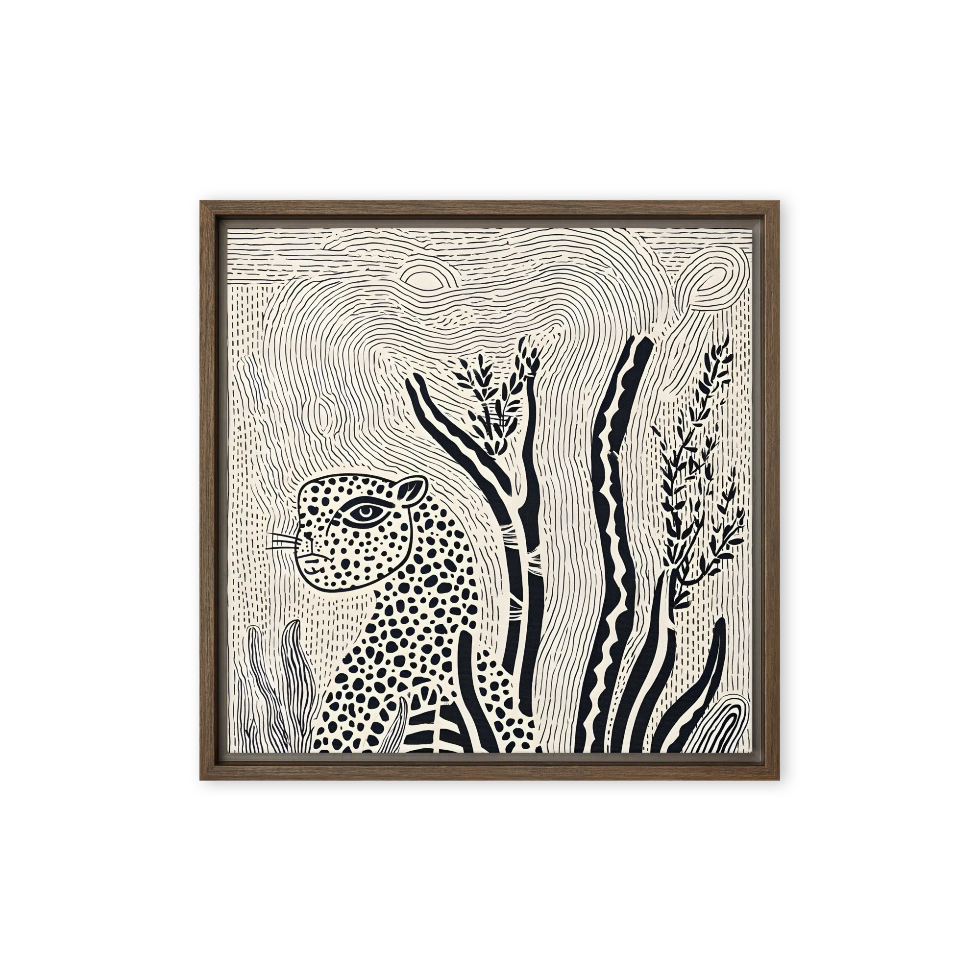 Stylized Leopard Linocut 
 Canvas | 32″x 32″