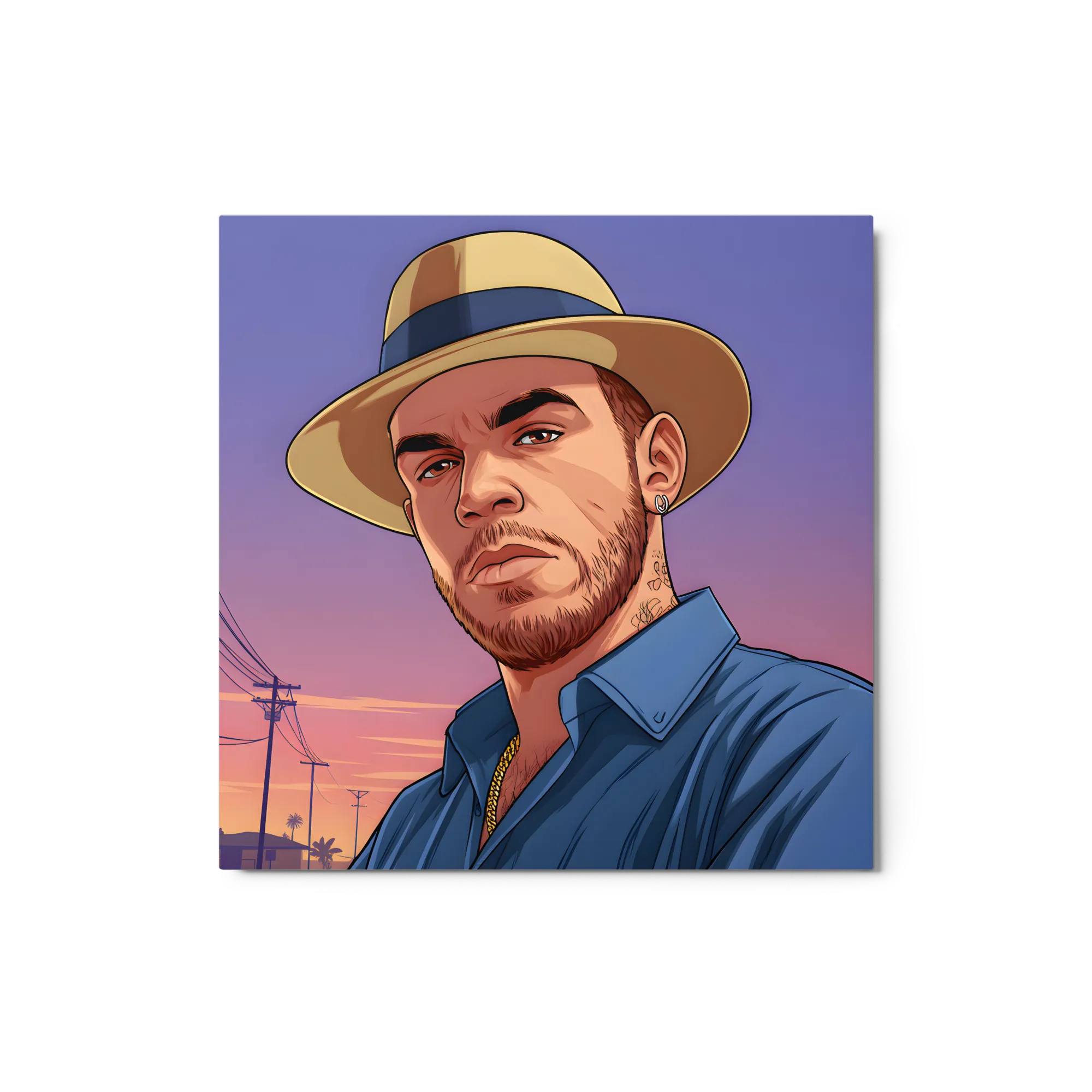 Urban Man with Hat 
 Canvas | 14″x 14″