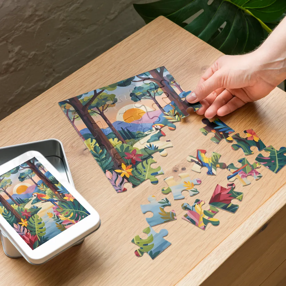 Enchanted Jungle Sunset 
 Jigsaw Puzzle in Tin Box