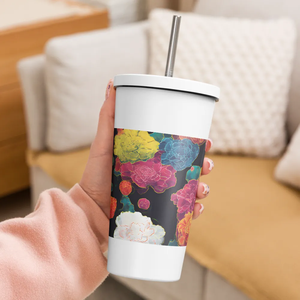Tapeçaria de peônias néon | Caneca de viagem