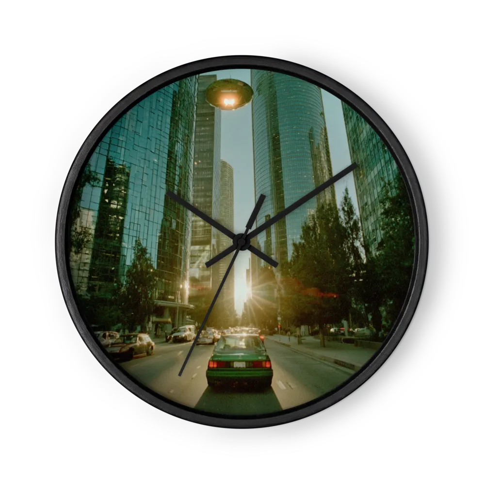 Flying Saucer Over City | Wall Clock