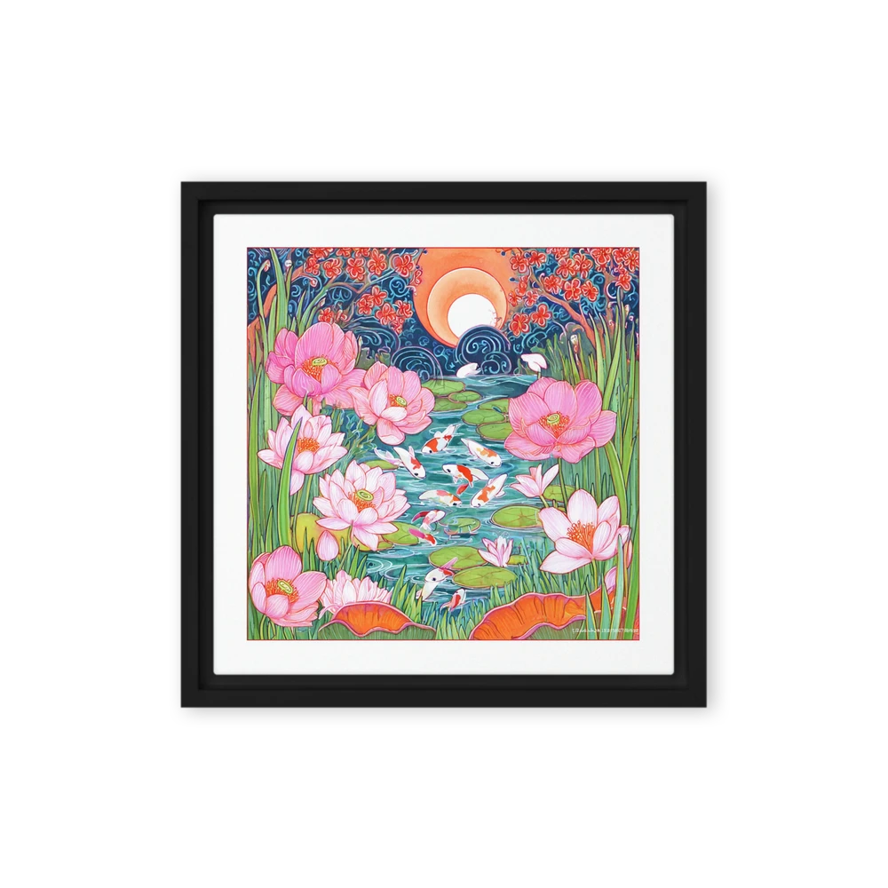 Moonlight Pond with Koi and Lotus | Art Print