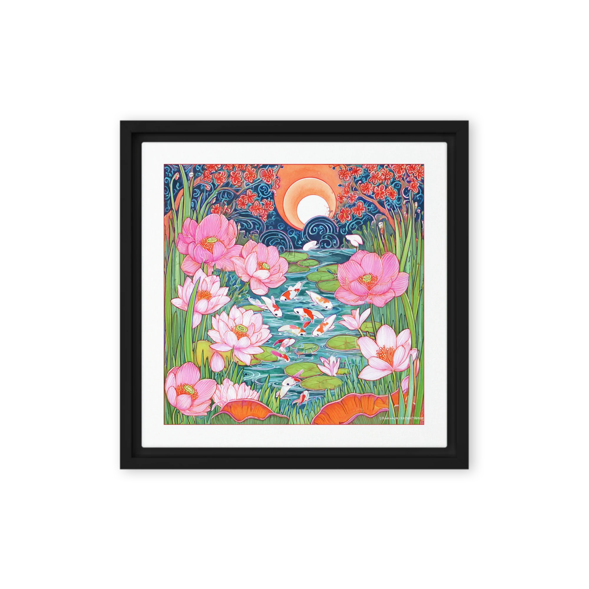 Moonlight Pond with Koi and Lotus | Art Print