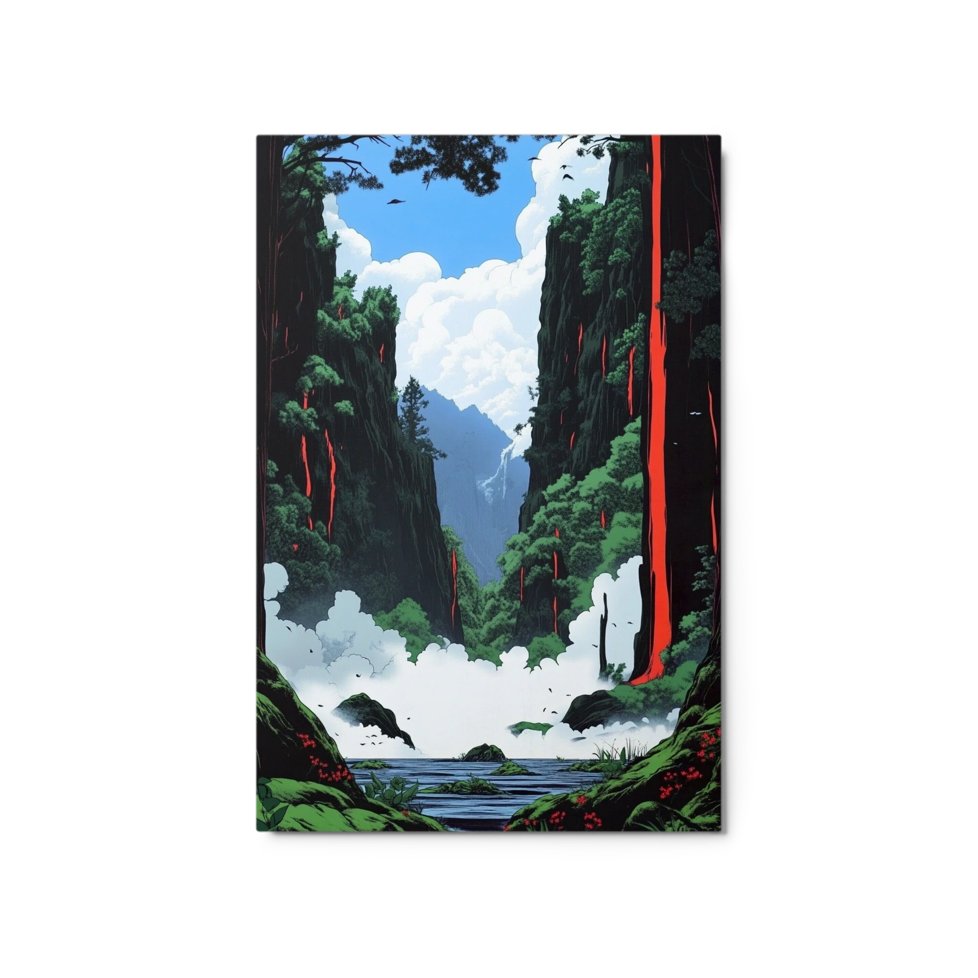 Vibrant Valley Landscape with Waterfall