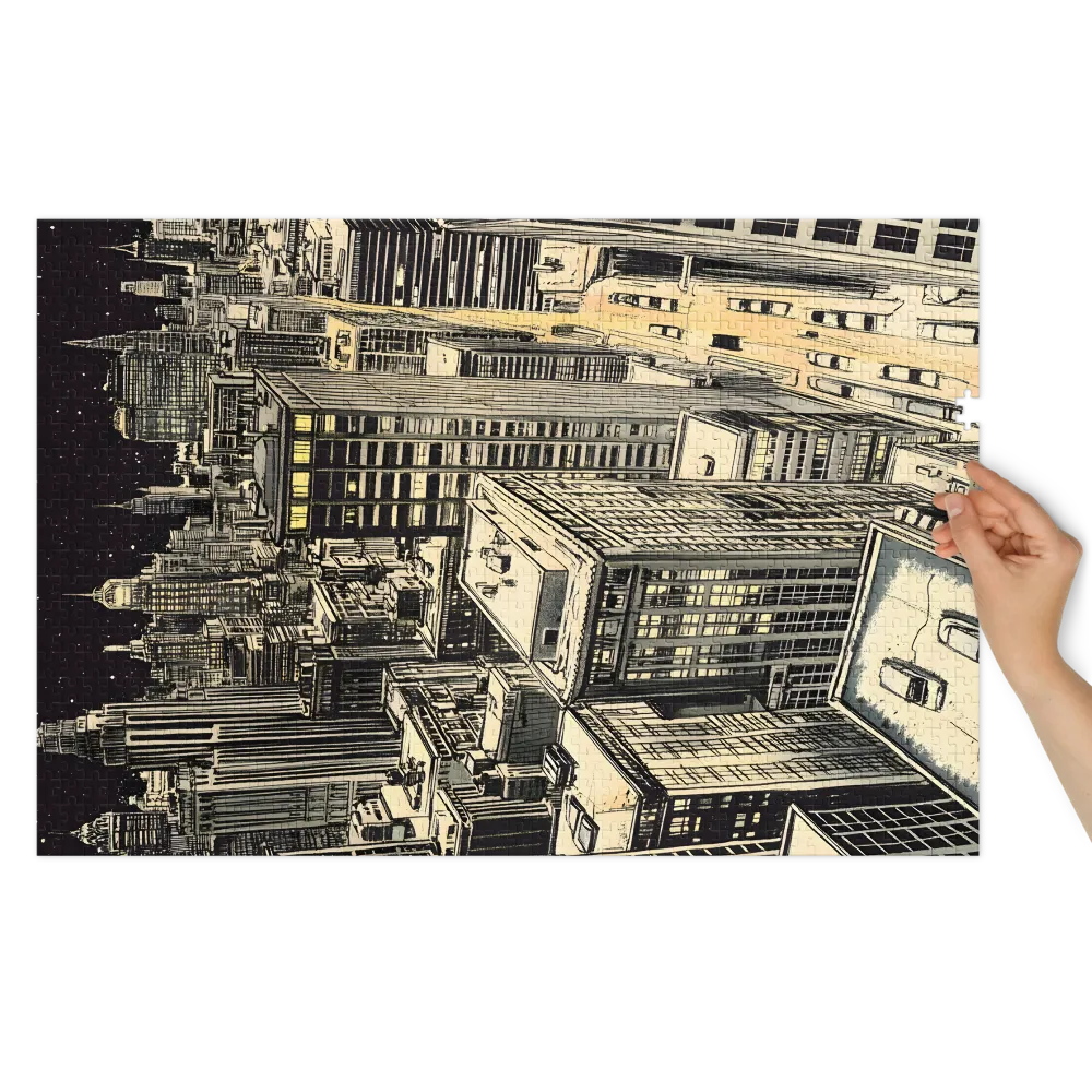 Illustrazione Paesaggio Urbano Notturno 
 Puzzle in scatola di metallo