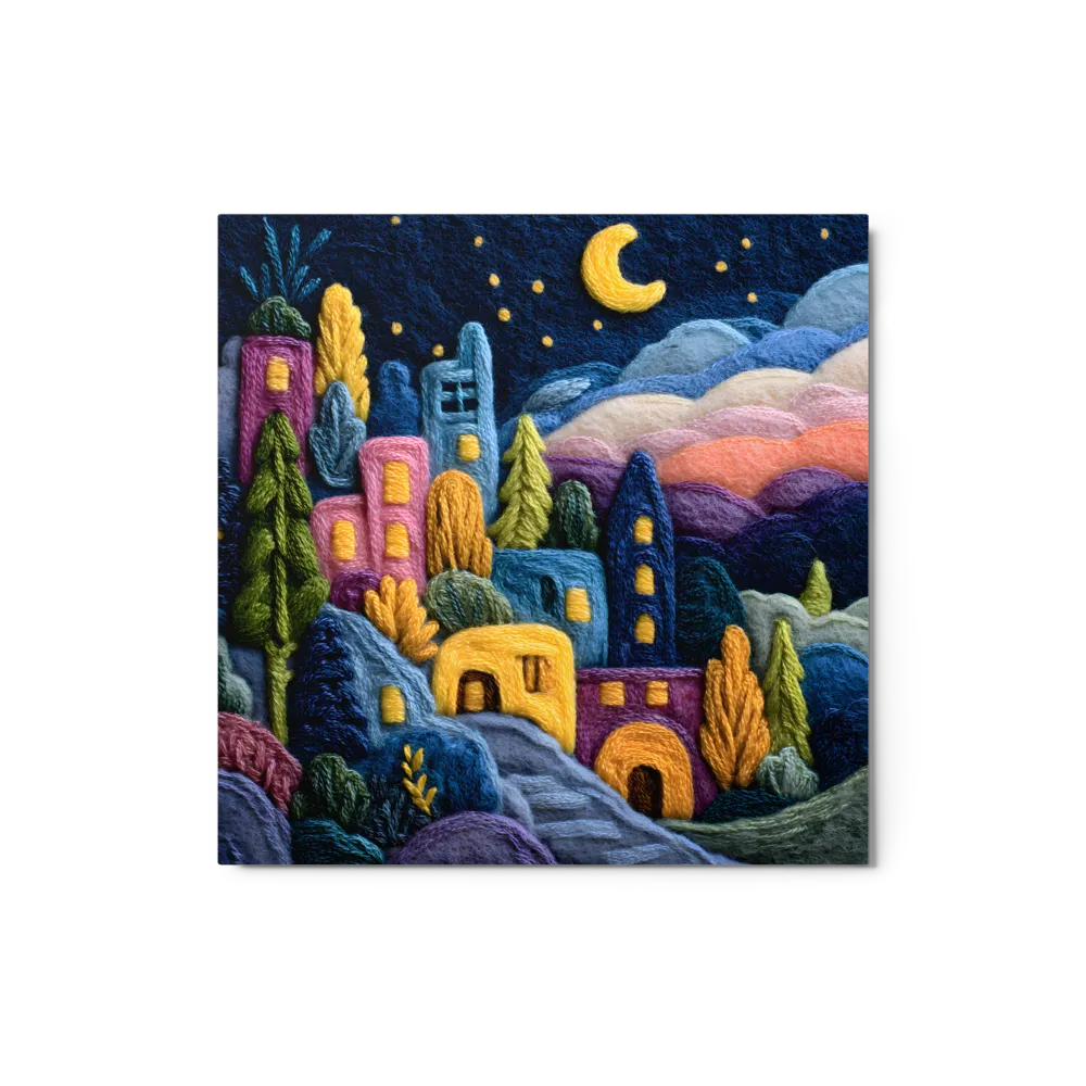 Whimsical Stitched Nightscape 
 Canvas with White Frame