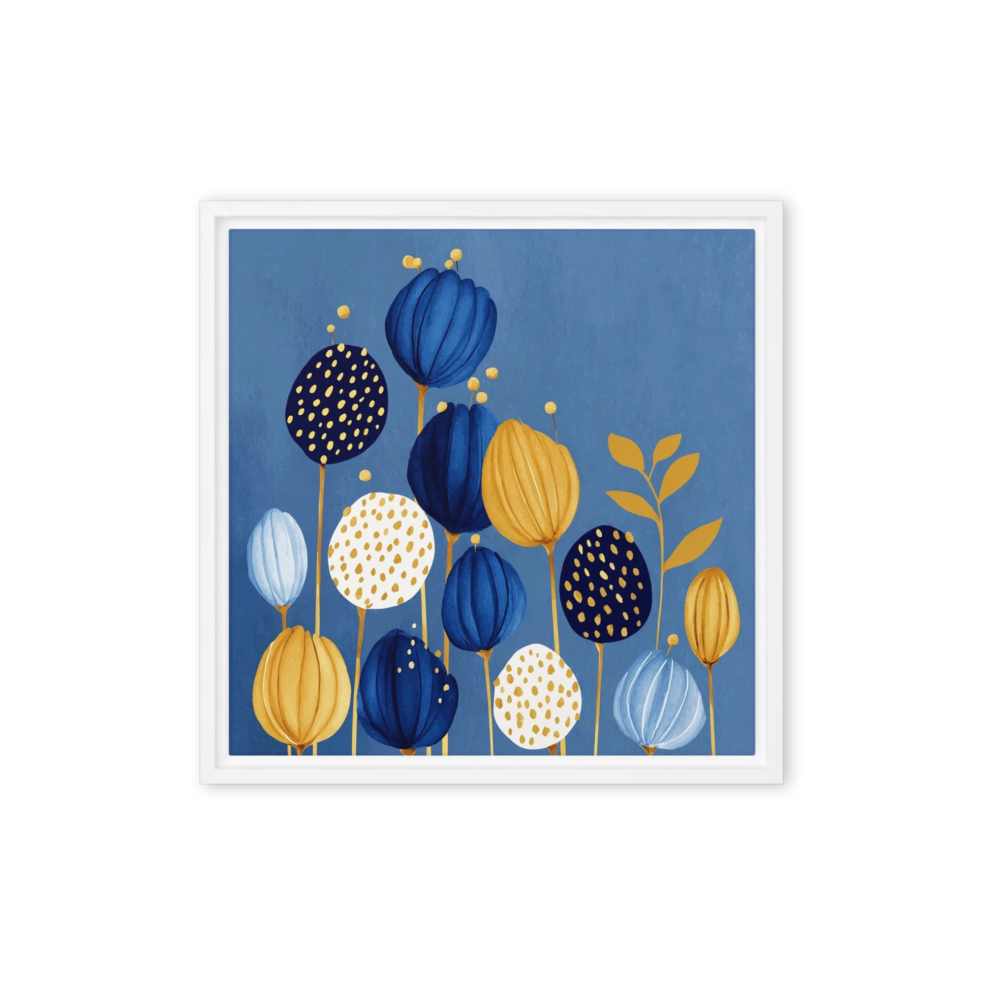 Golden Blooms on Blue | Art Print
