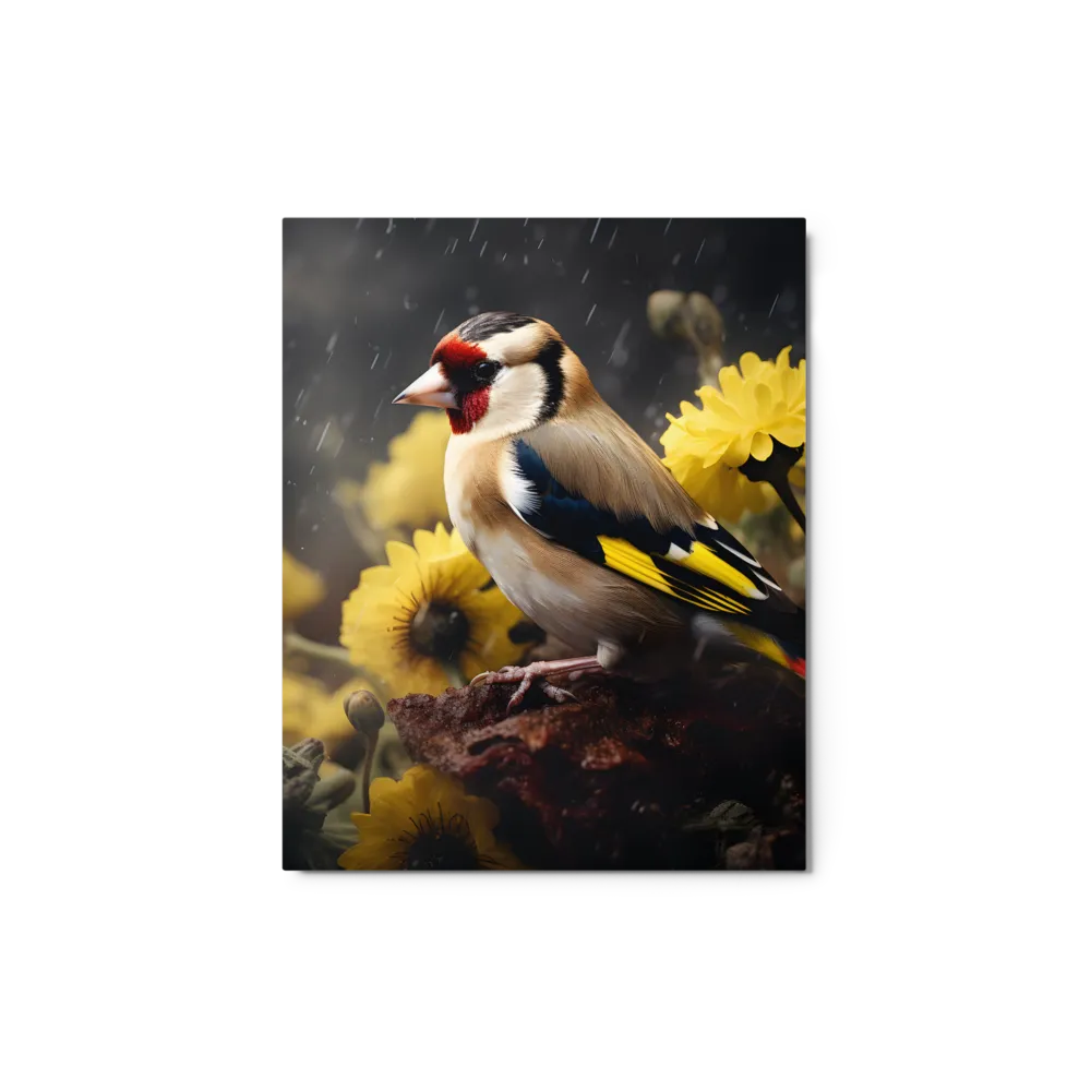 Goldfinch Perched Among Sunflowers