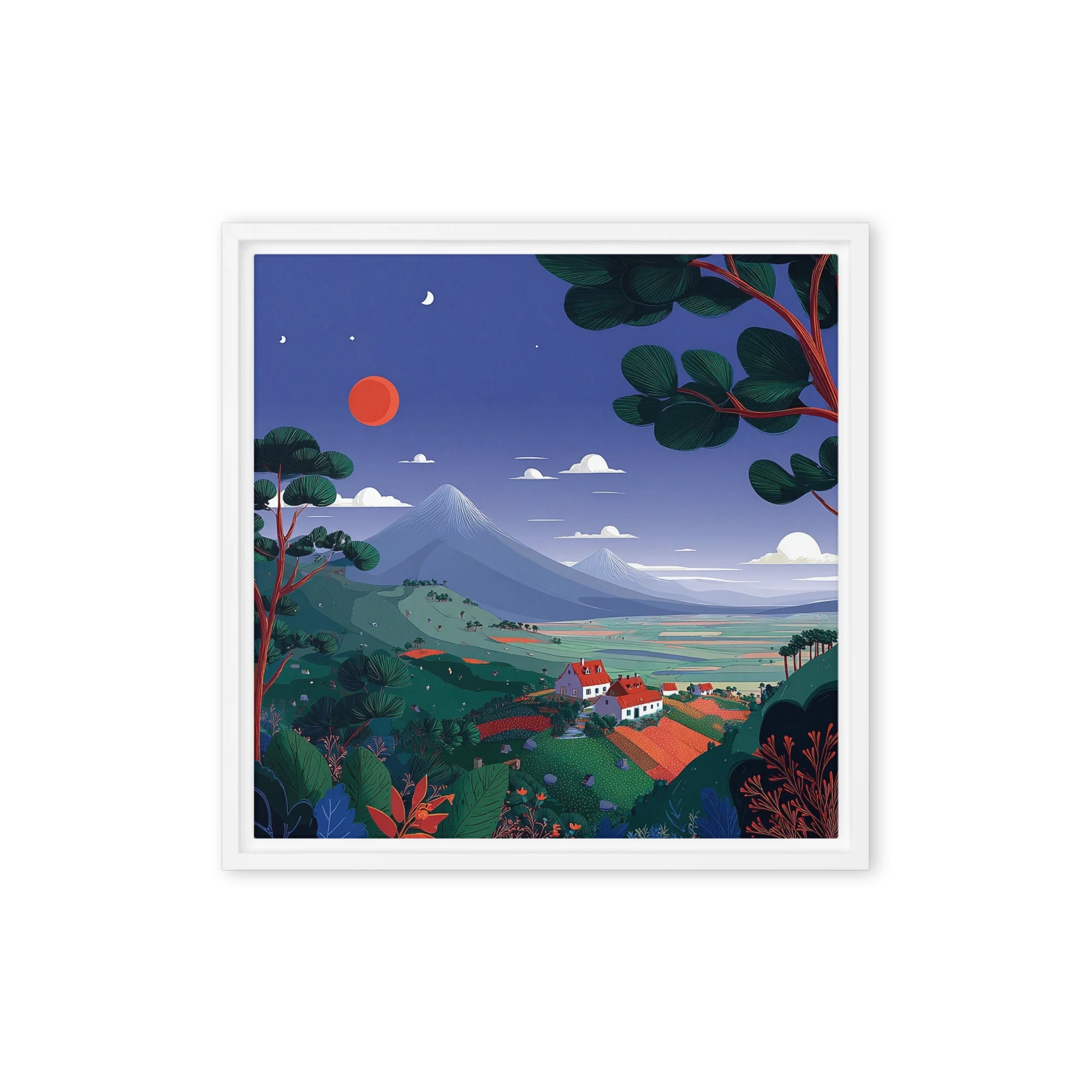 Mount Fuji and Village at Dusk