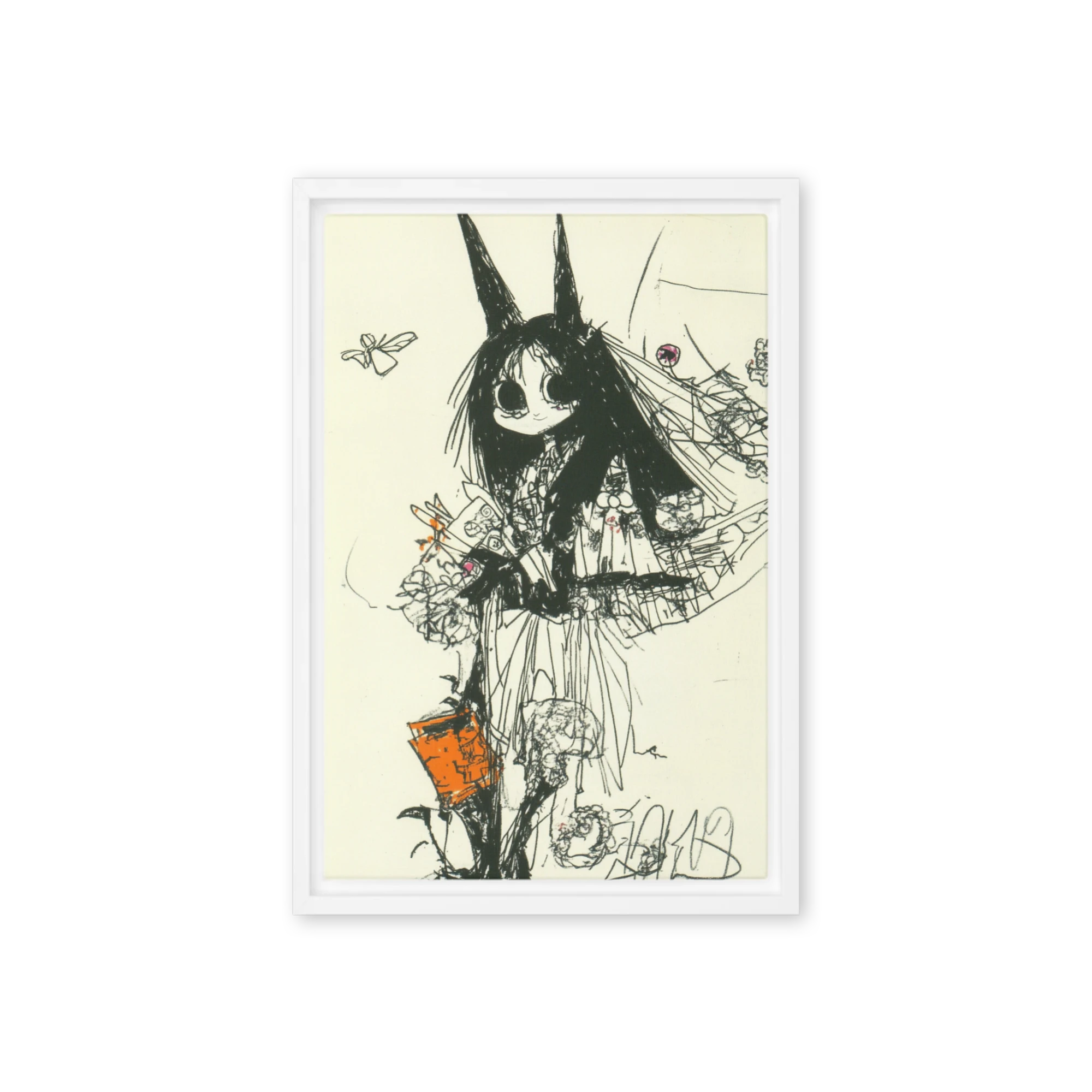 Whimsical Girl Sketch with Flowers