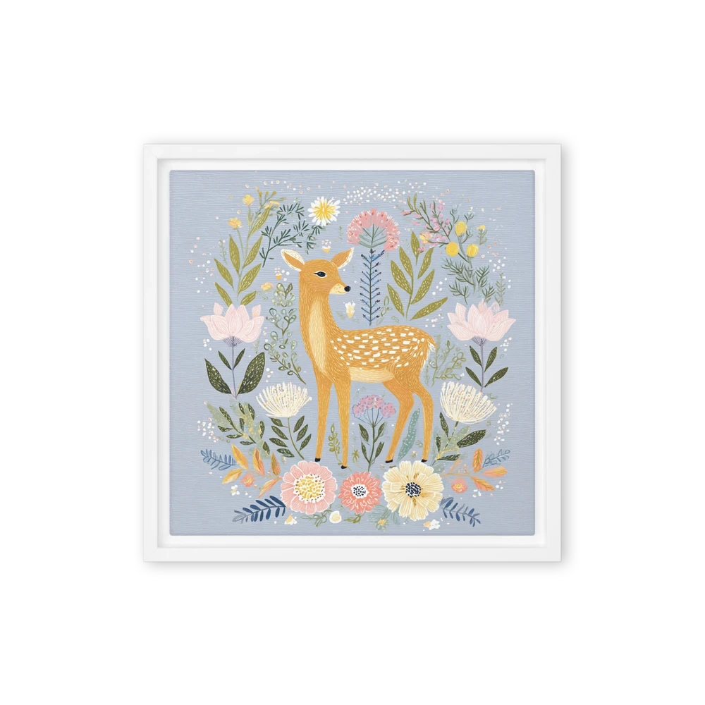 Spotted Fawn in Floral Wreath | Art Print