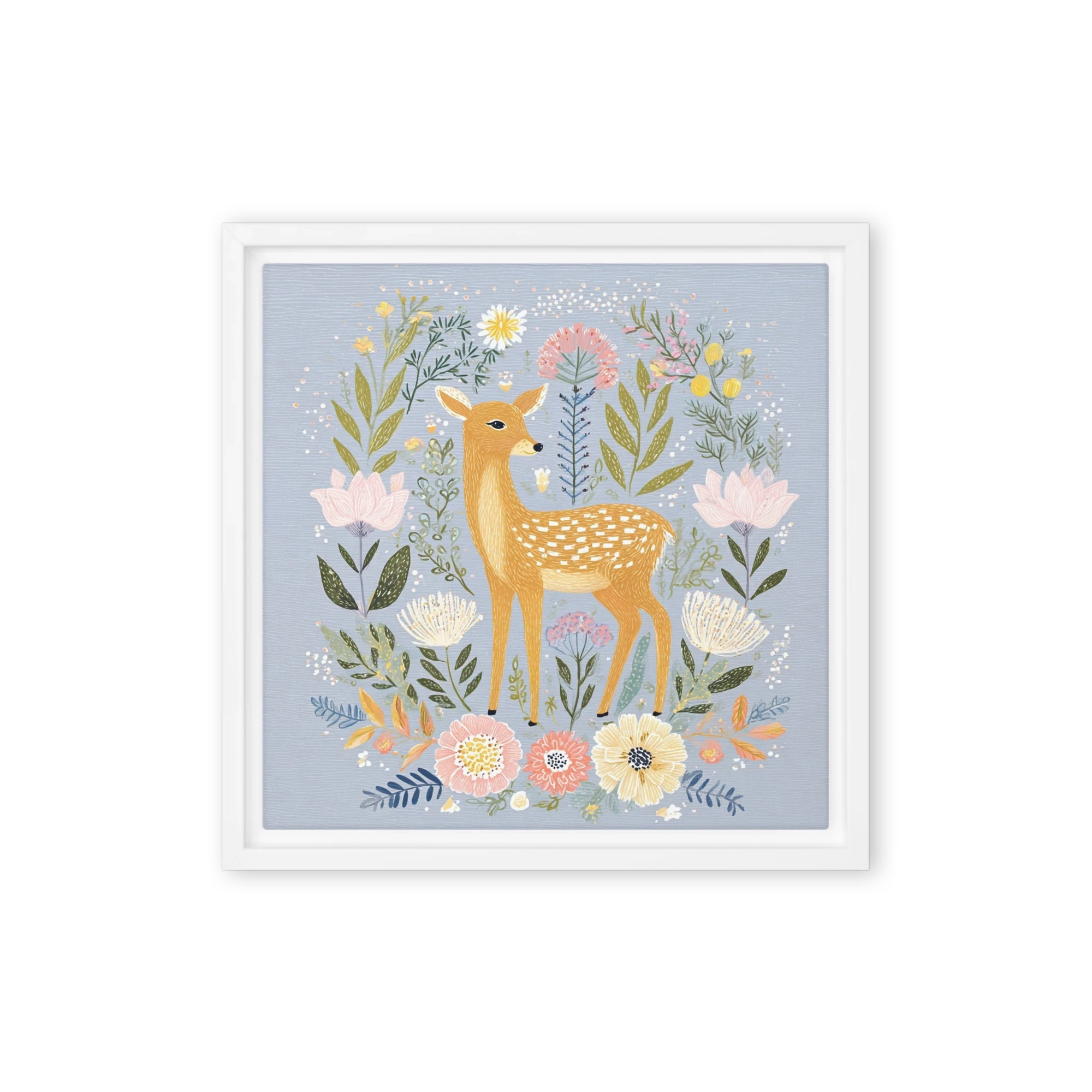 Spotted Fawn in Floral Wreath | Art Print