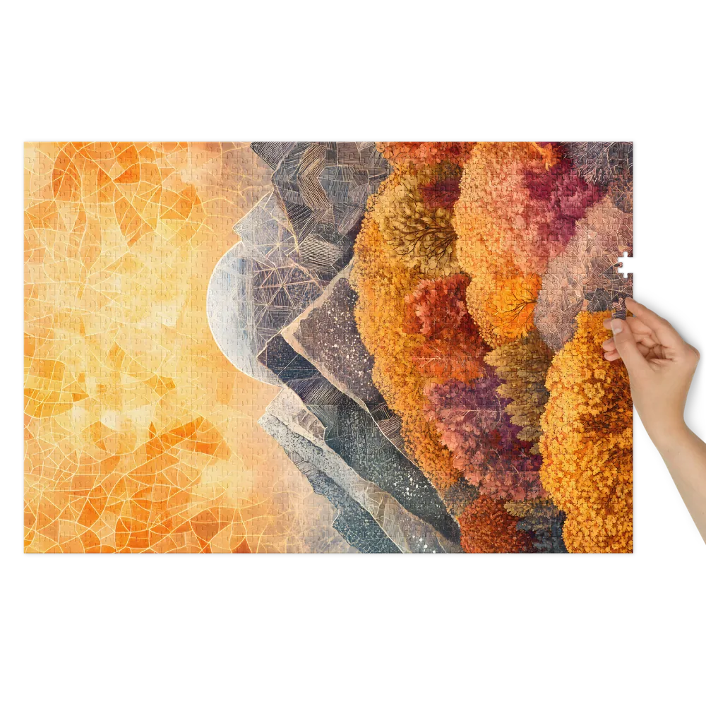 Geometric Autumn Mountain Landscape | Jigsaw Puzzle (252/520 pieces)