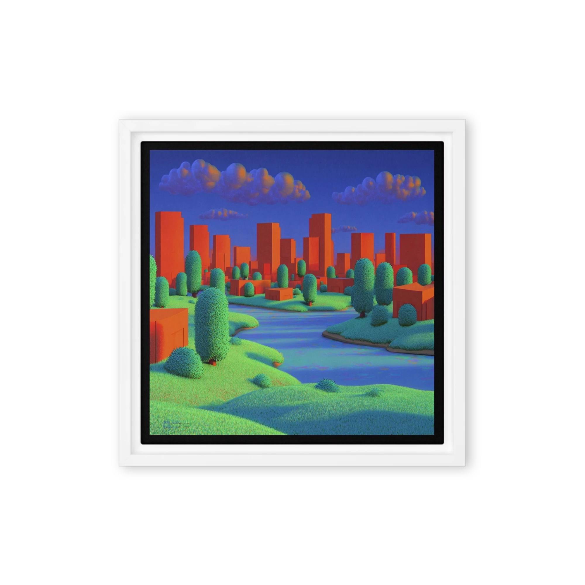 Orange Horizon and Green Riverbank | Art Print
