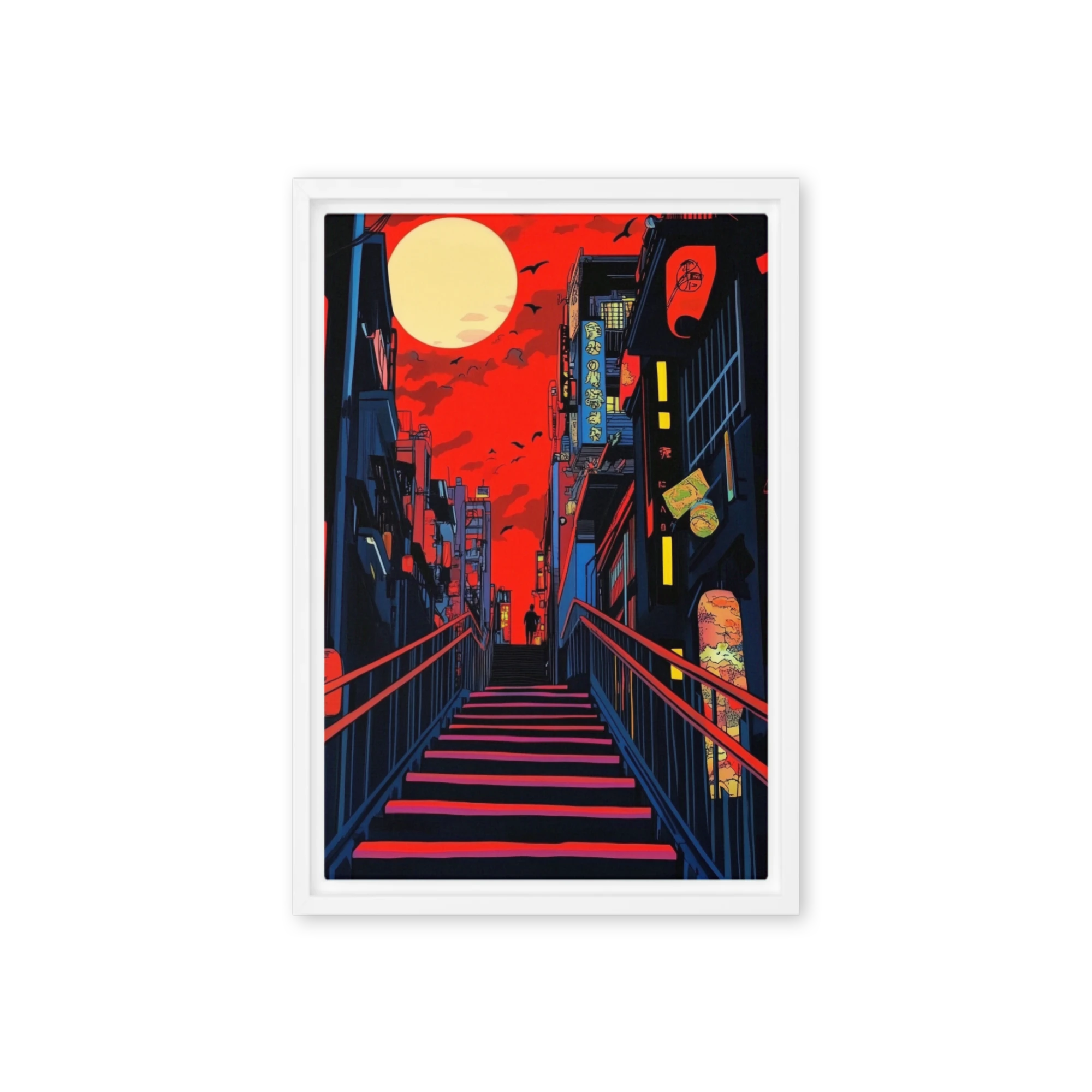 Urban Landscape with Red Moon