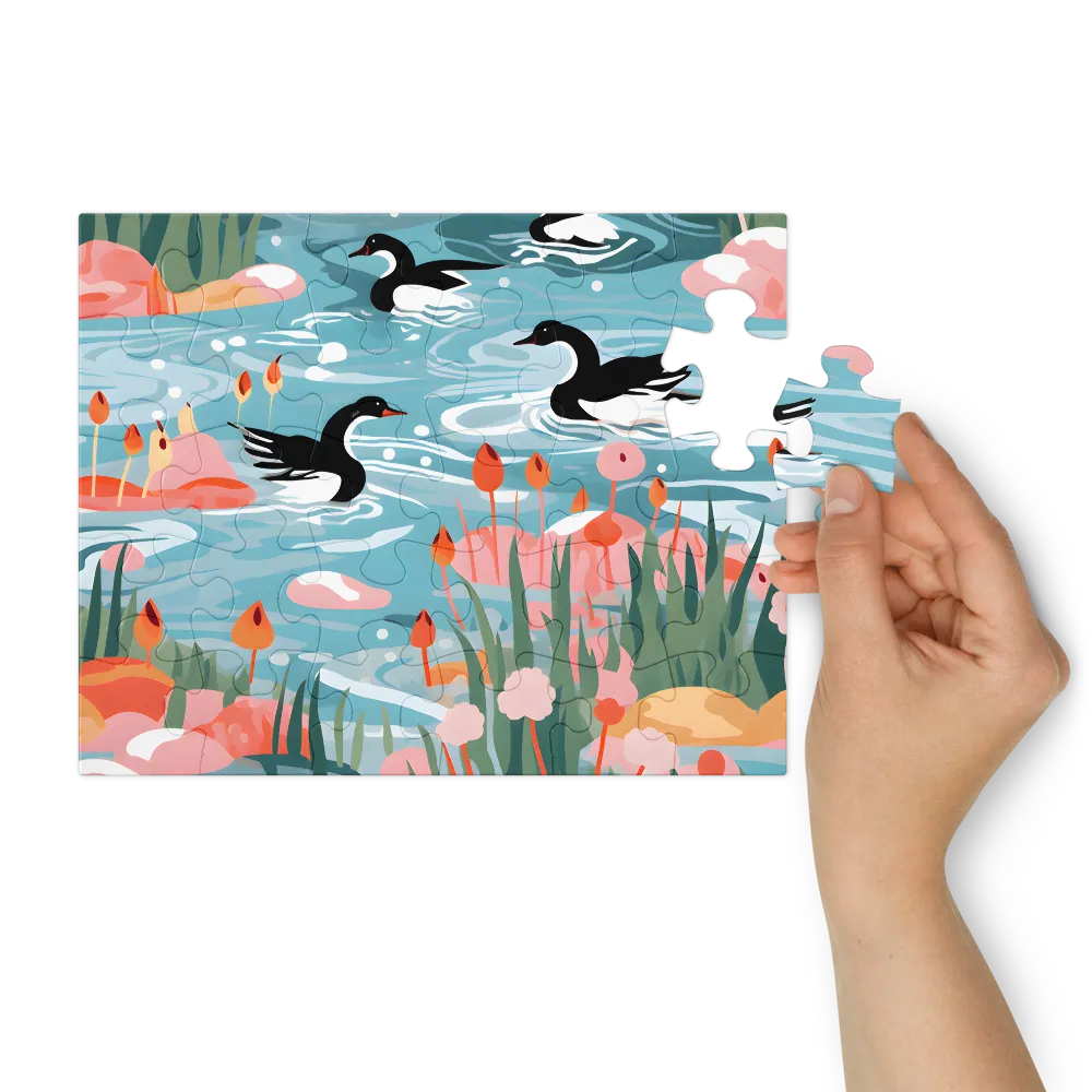 Playful Duck Pond 
 Jigsaw Puzzle in Tin Box