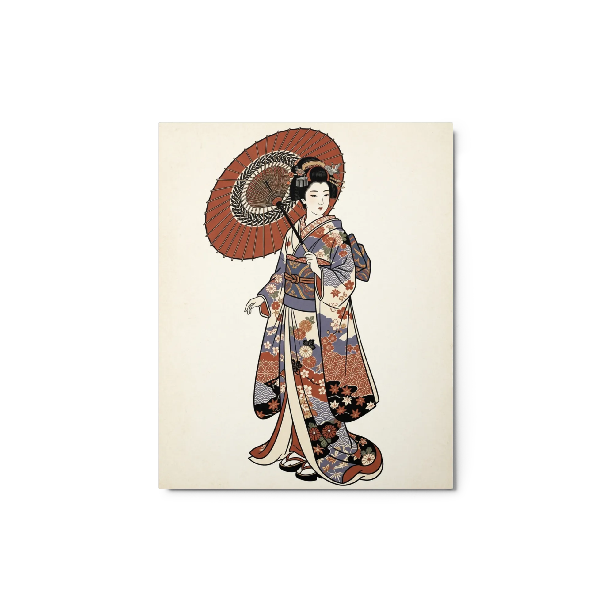 Elegant Wagasa 
 Canvas with Brown Frame