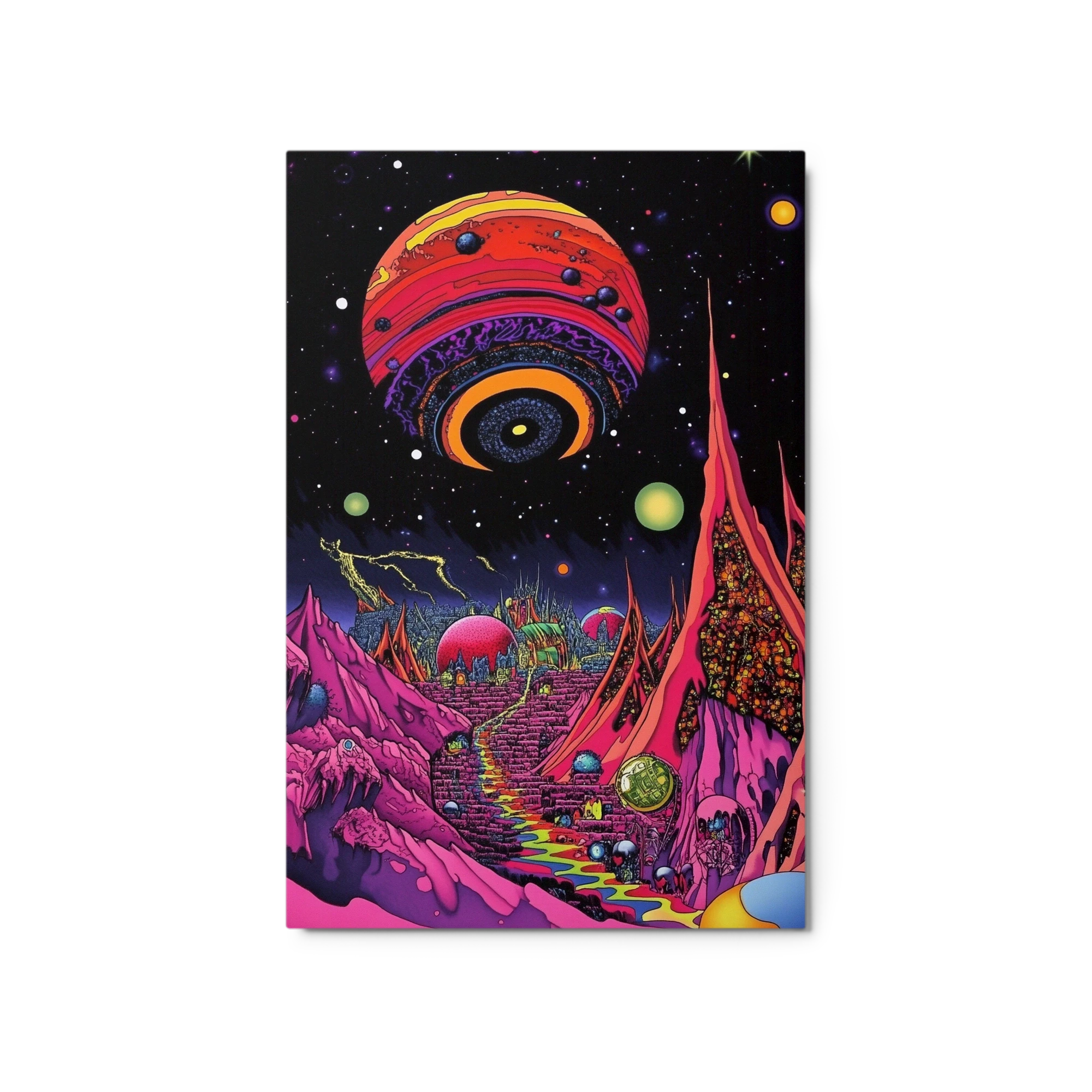 Surreal Alien Landscape with Colorful Planets
