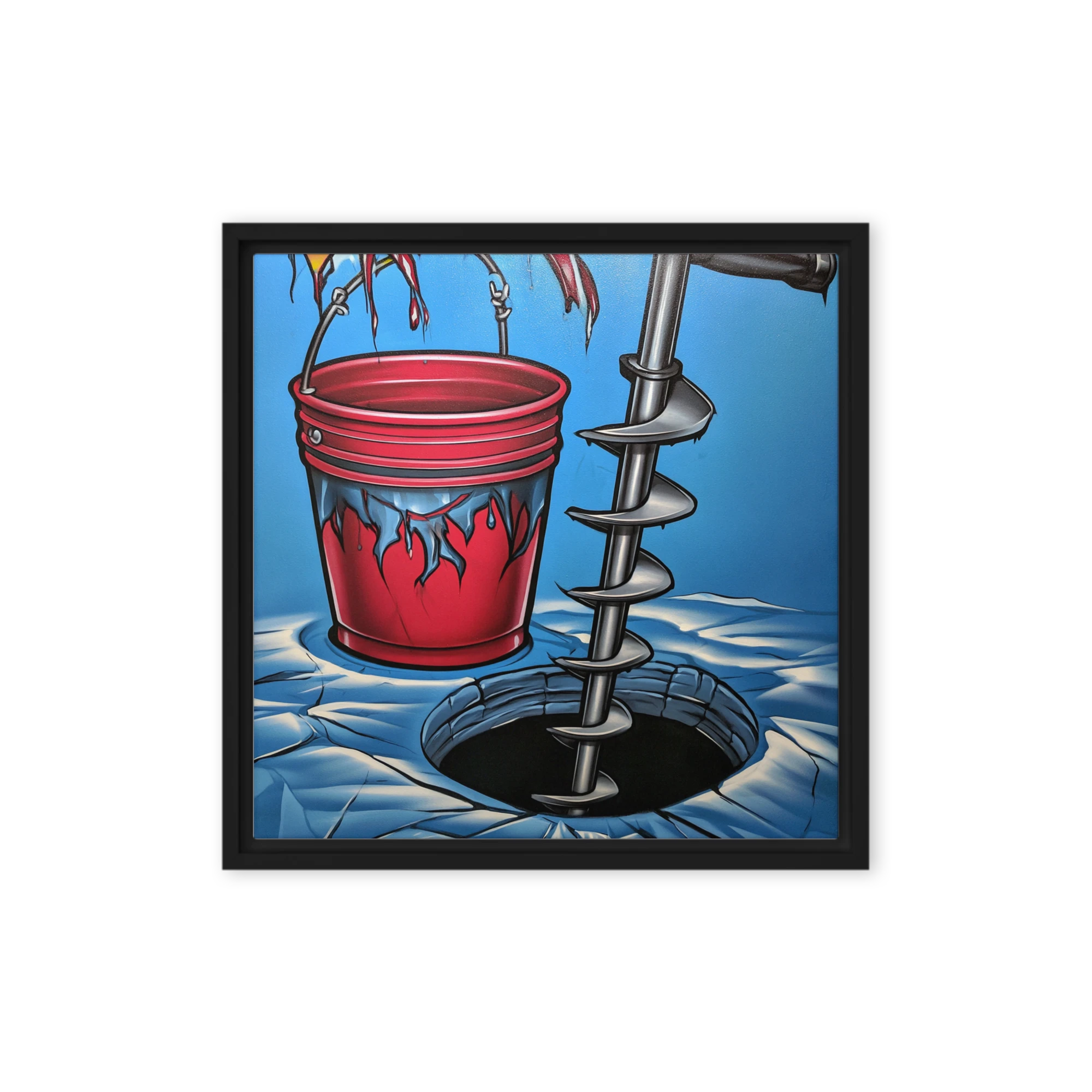 Red Bucket and Ice Auger