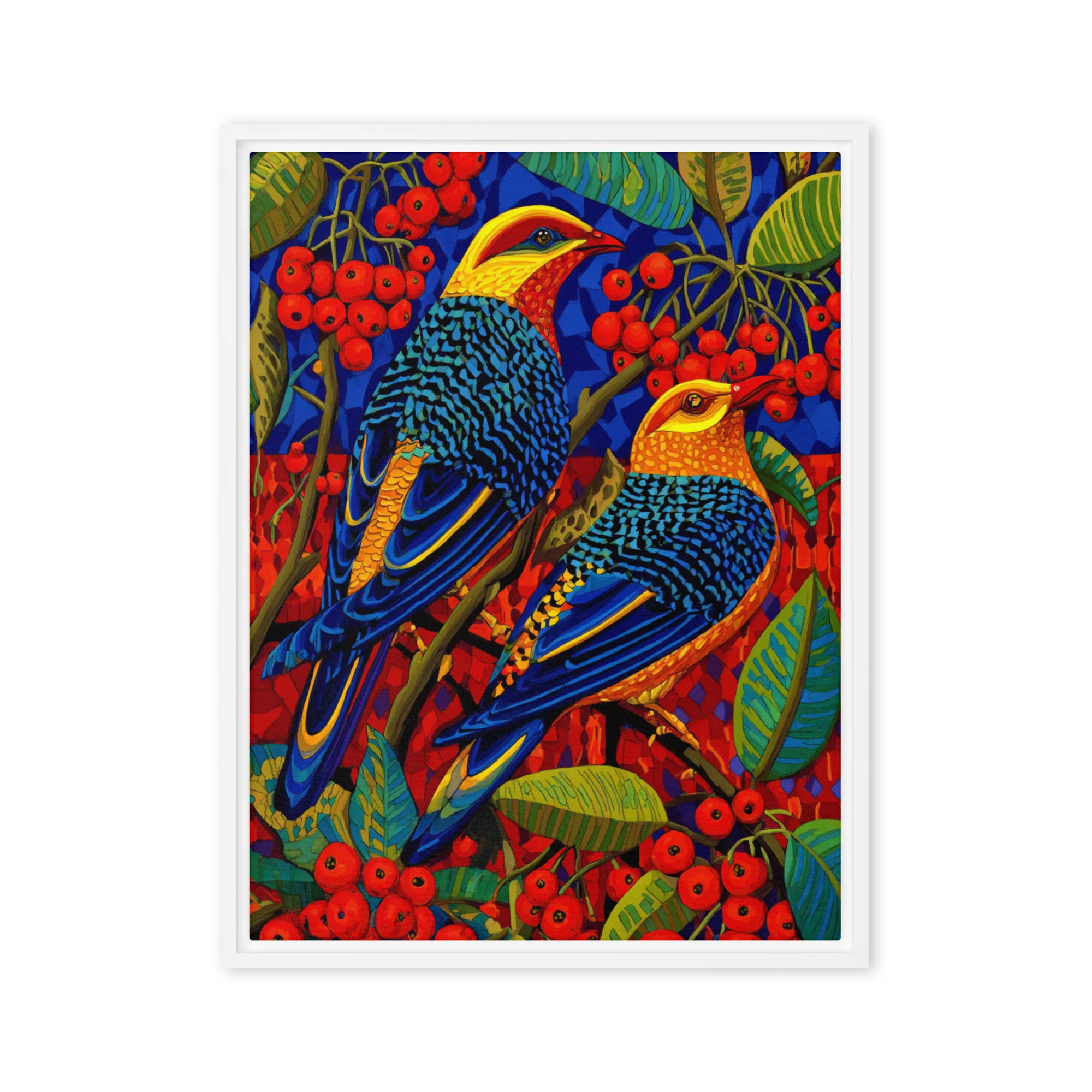Stained Glass Aviary 
 Canvas with Black Frame
