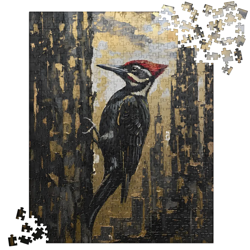 Gilded Woodpecker 
 Jigsaw Puzzle in Tin Box