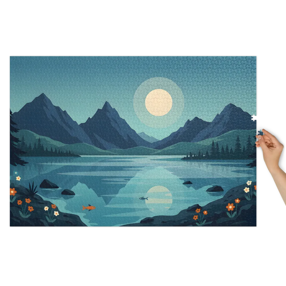 Tranquil Mountain Lake 
 Jigsaw Puzzle in Tin Box