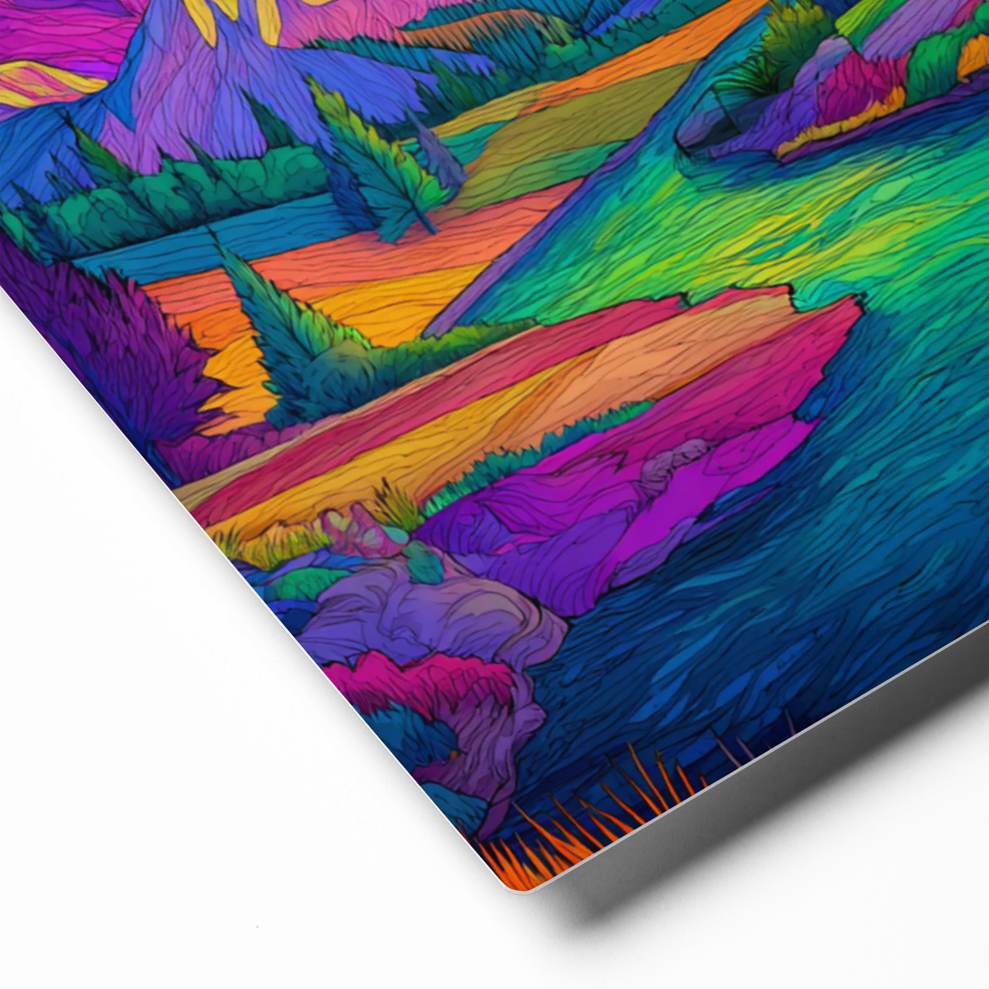 Neon Mountain Valley 
 Poster with Red oak Frame | 18″x 18″