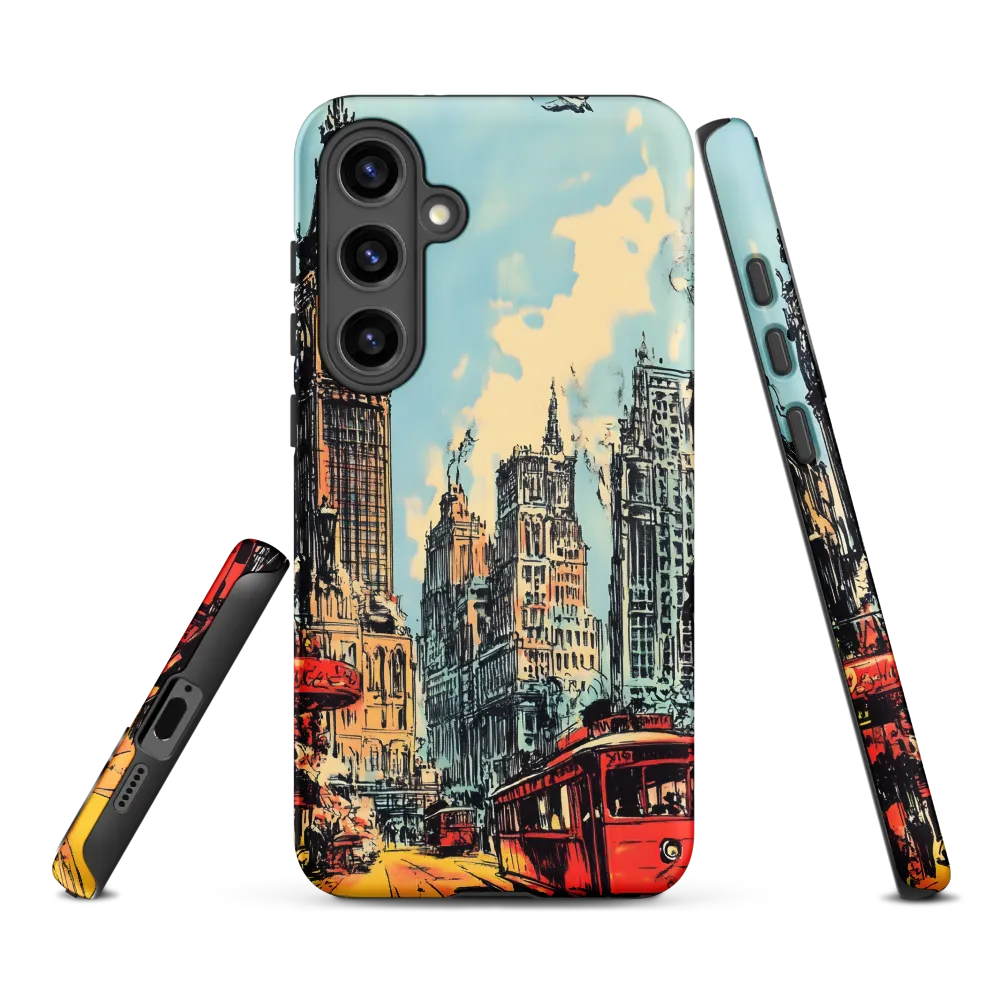 Cityscape with Clock Tower and Tram | Phone Case