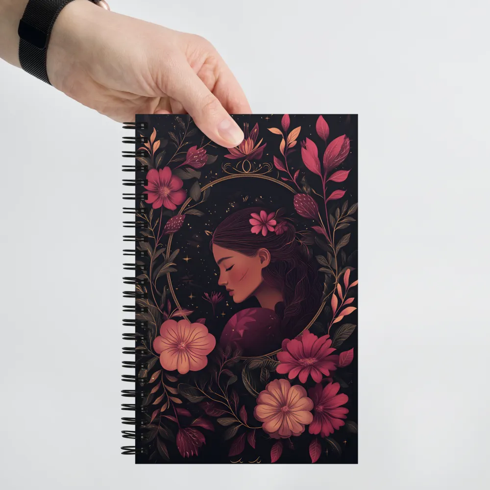 Art Nouveau Woman with Floral Frame 
 Spiral Notebook | 140 pages