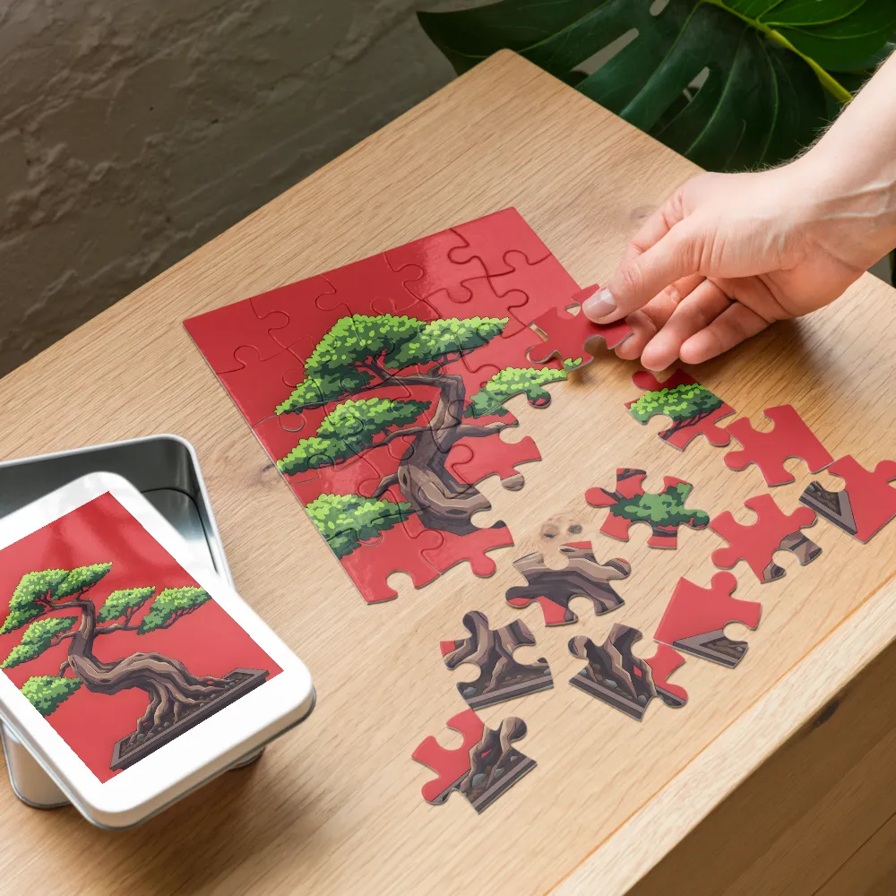 Stilisierter Bonsai-Baum 
 Puzzle in Metalldose