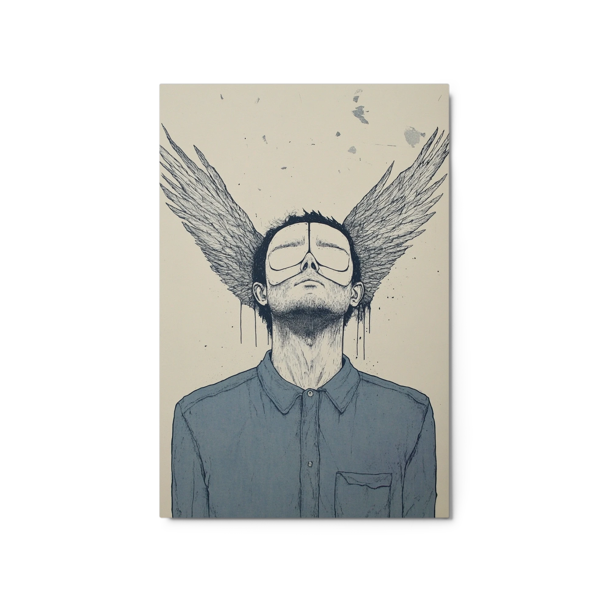 Surreal Man with Wings Drawing