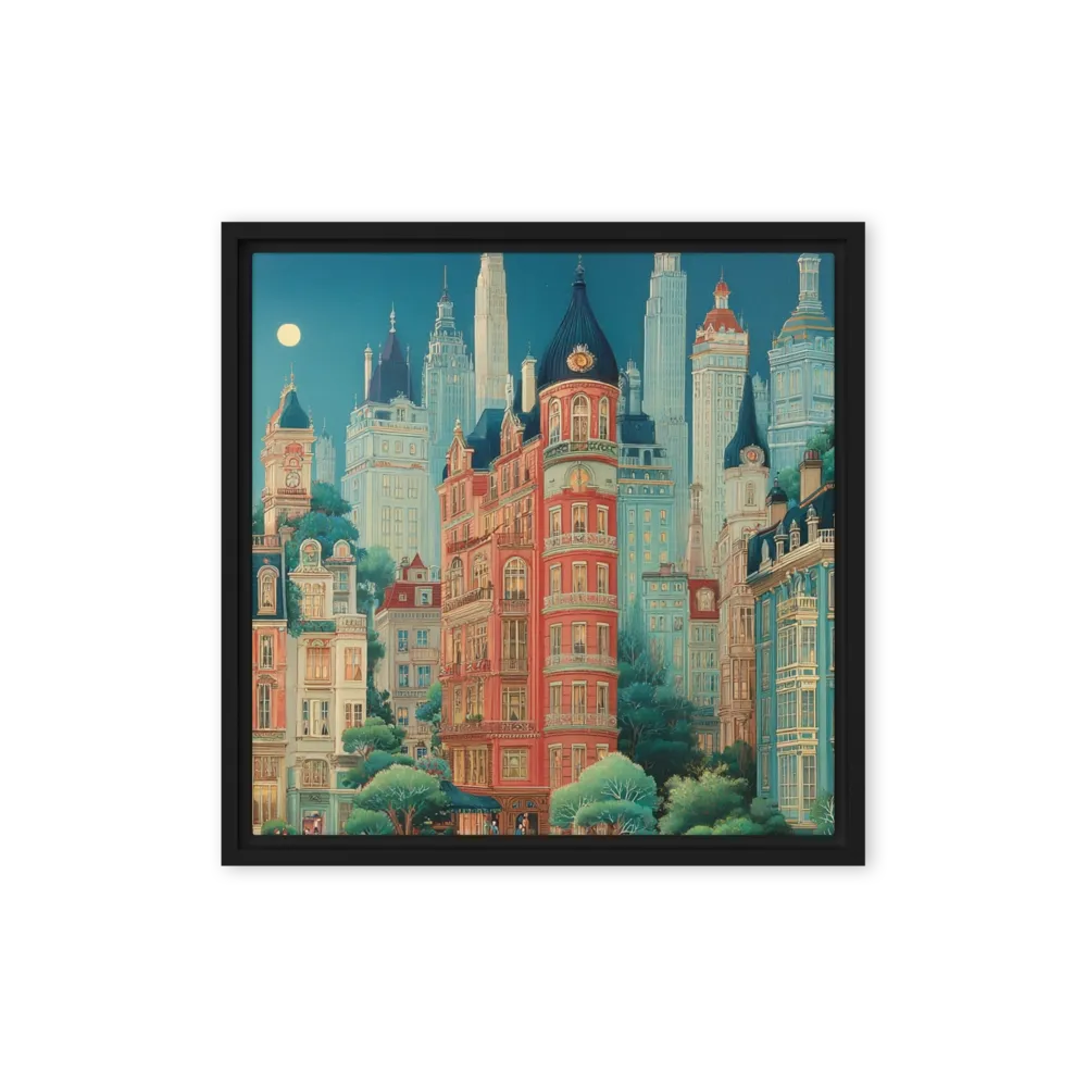Midnight Metropolis 
 Poster with Red oak Frame | 10″x 10″