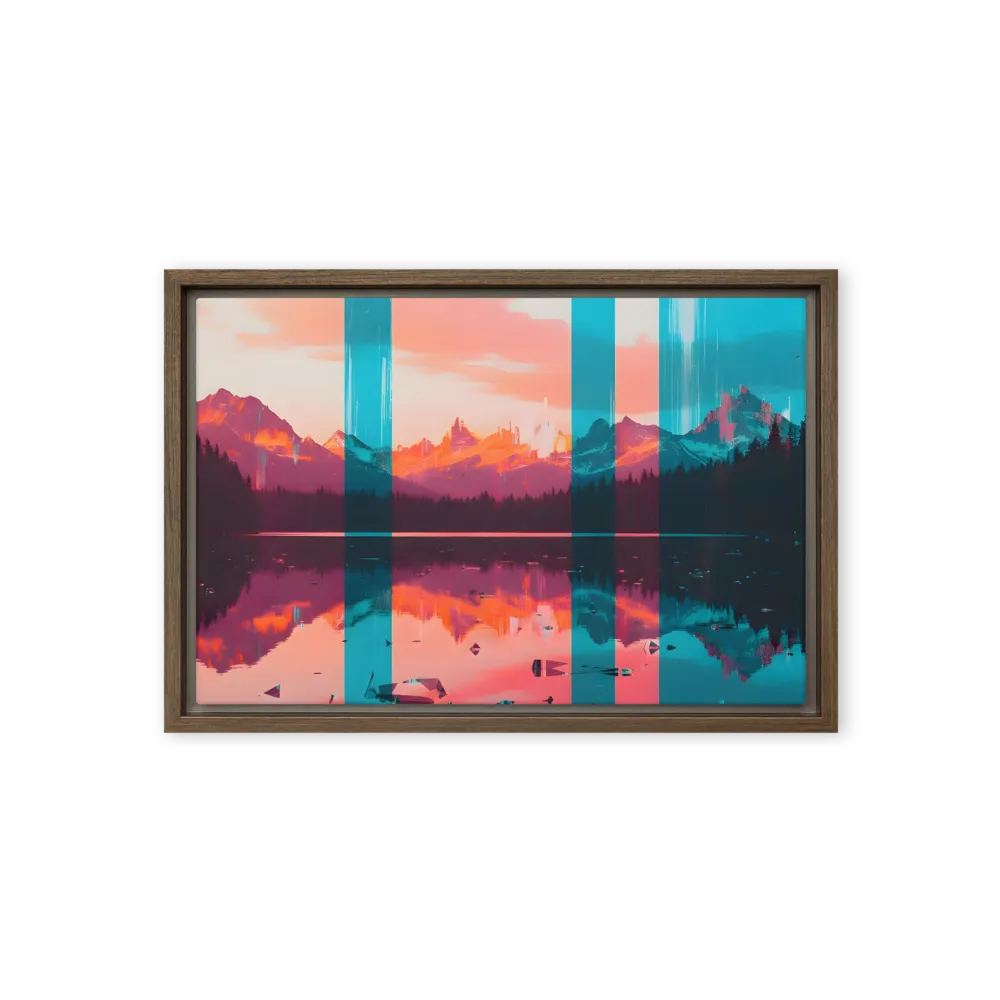 Glitched Mountain Lake Landscape 
 Canvas with Black Frame