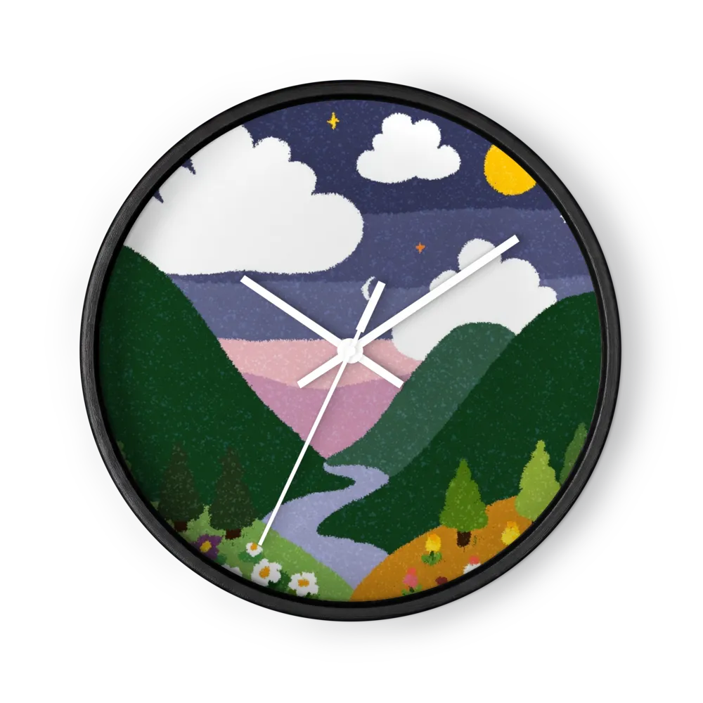 Valley Under Moonlit Sky | Wall Clock