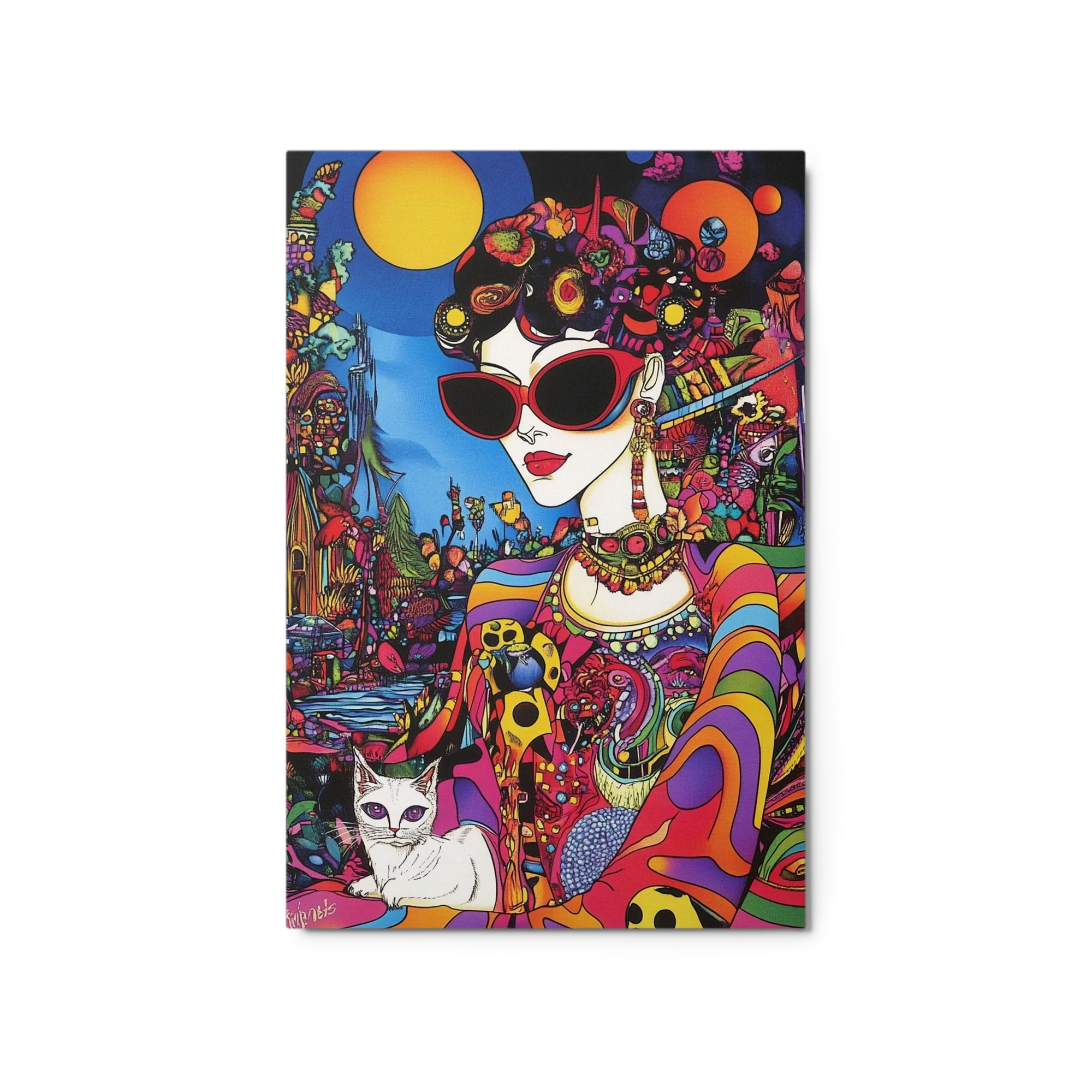 Colorful Female Figure with Cat