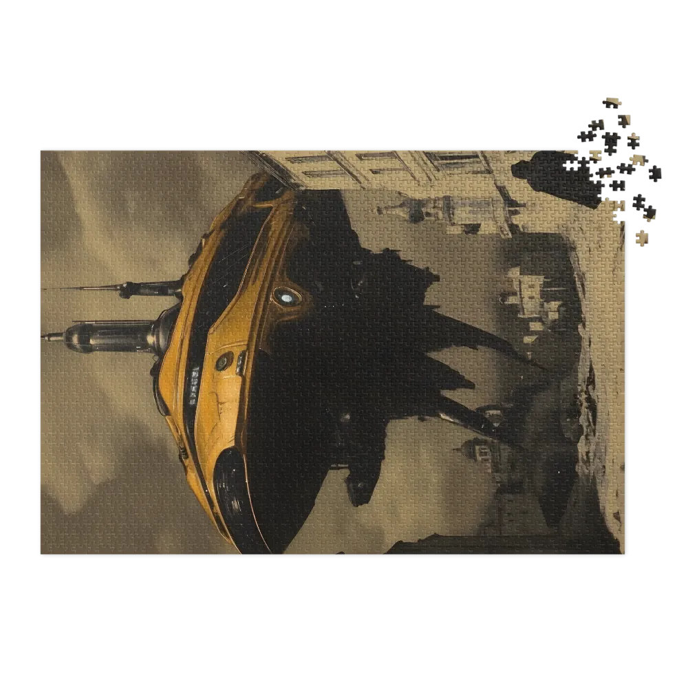 Surreal Spaceship Over Cityscape