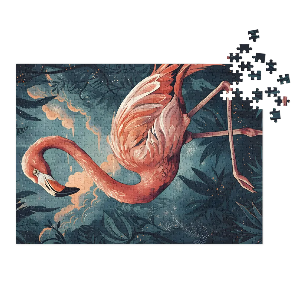 Flamingo in Teal Jungle