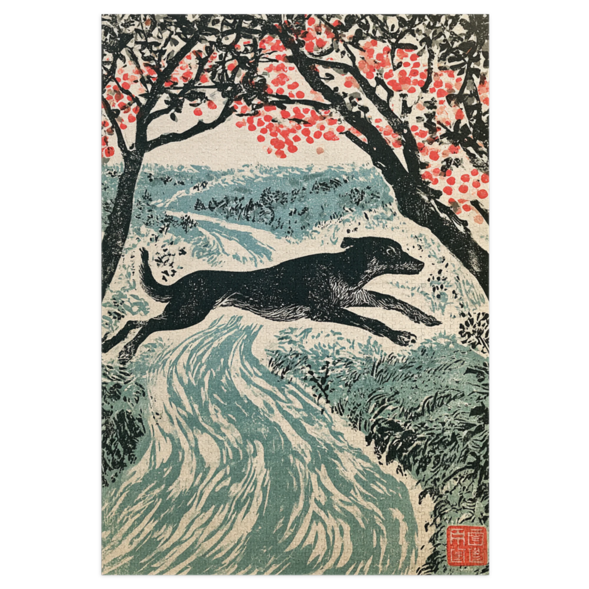 Leaping Black Dog | Jigsaw Puzzles
