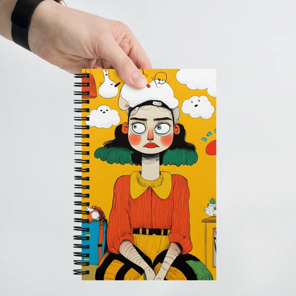 Pensive Girl with Cat Hat 
 Spiral Notebook | 140 pages