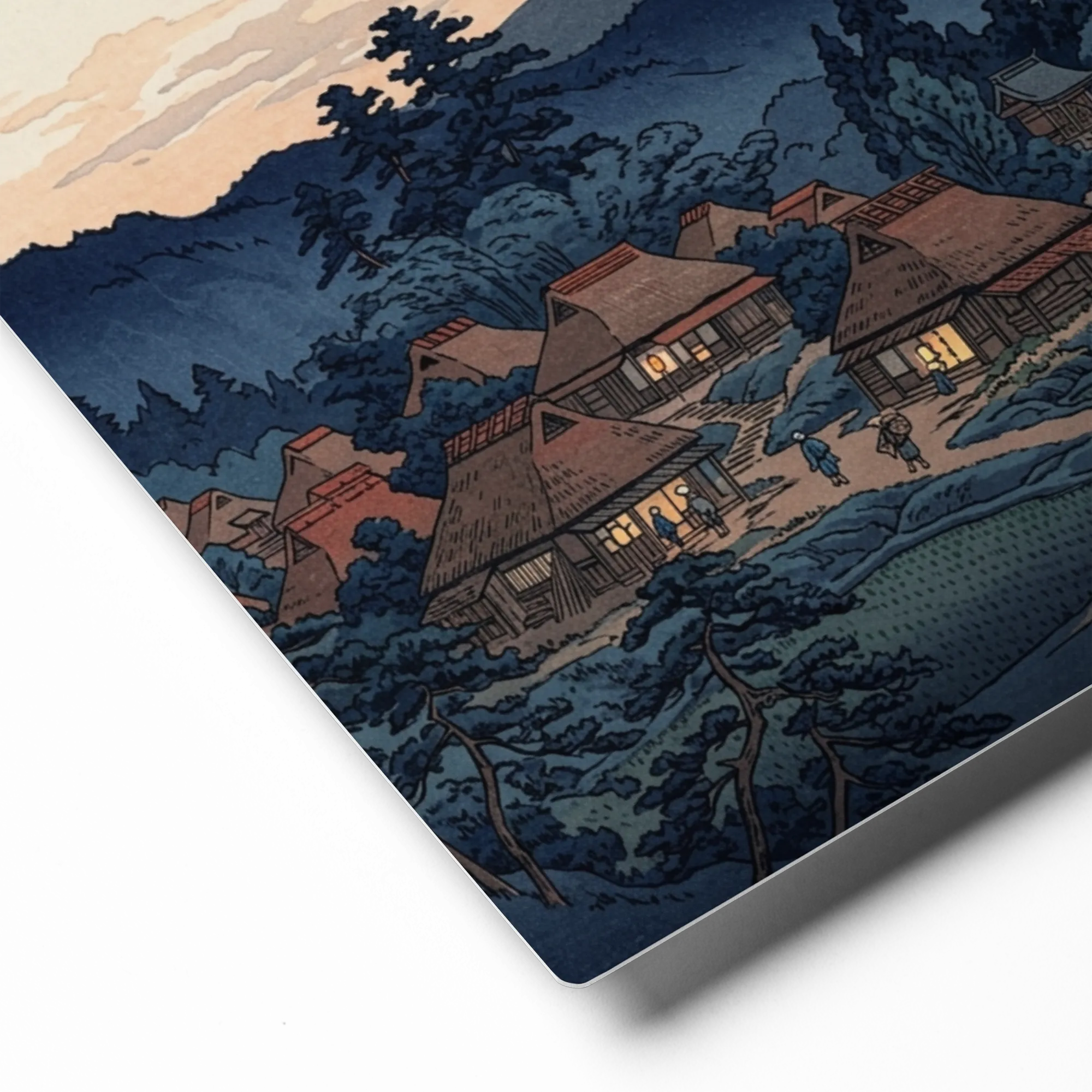 Twilight Mount Fuji Village 
 Canvas with White Frame